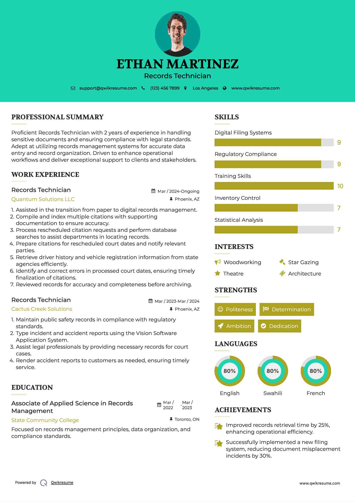 Records Technician Resume Template