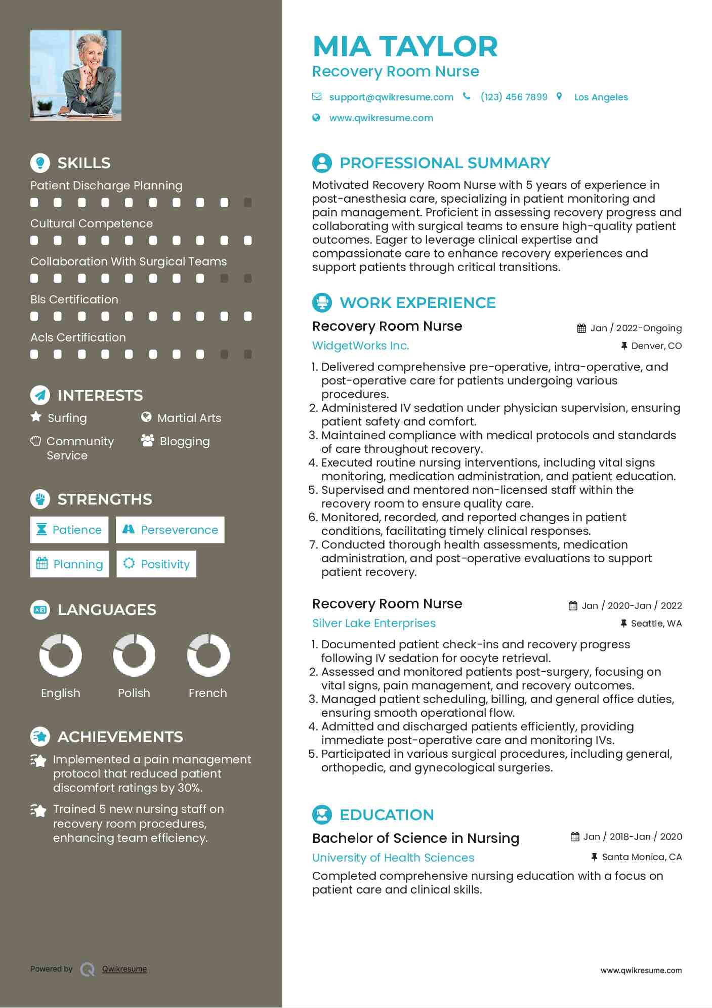 Recovery Room Nurse Resume Model