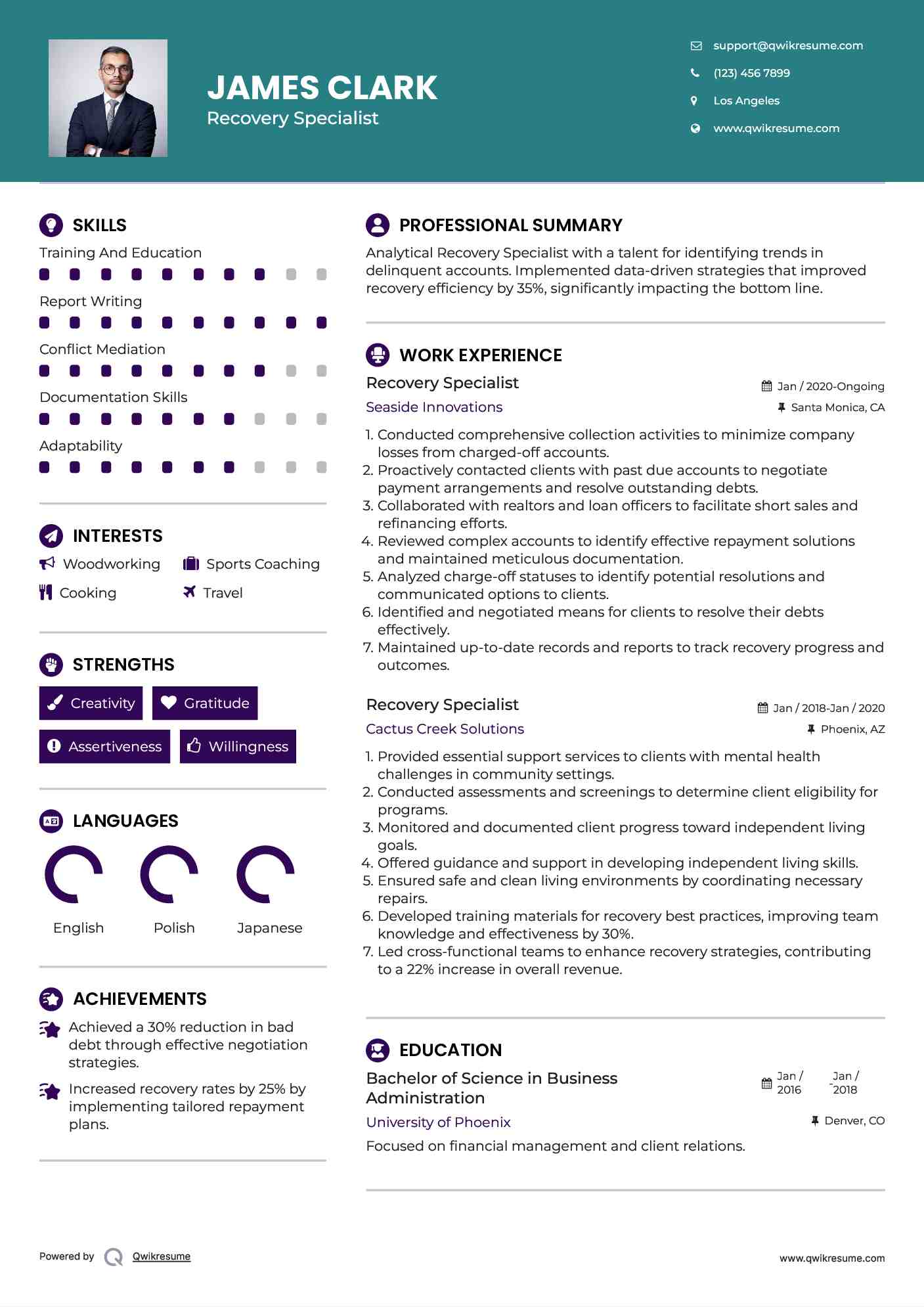 Recovery Specialist Resume Model