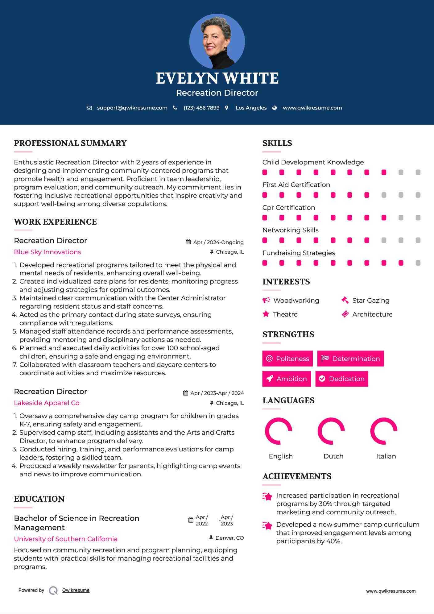 Recreation Director Resume Template