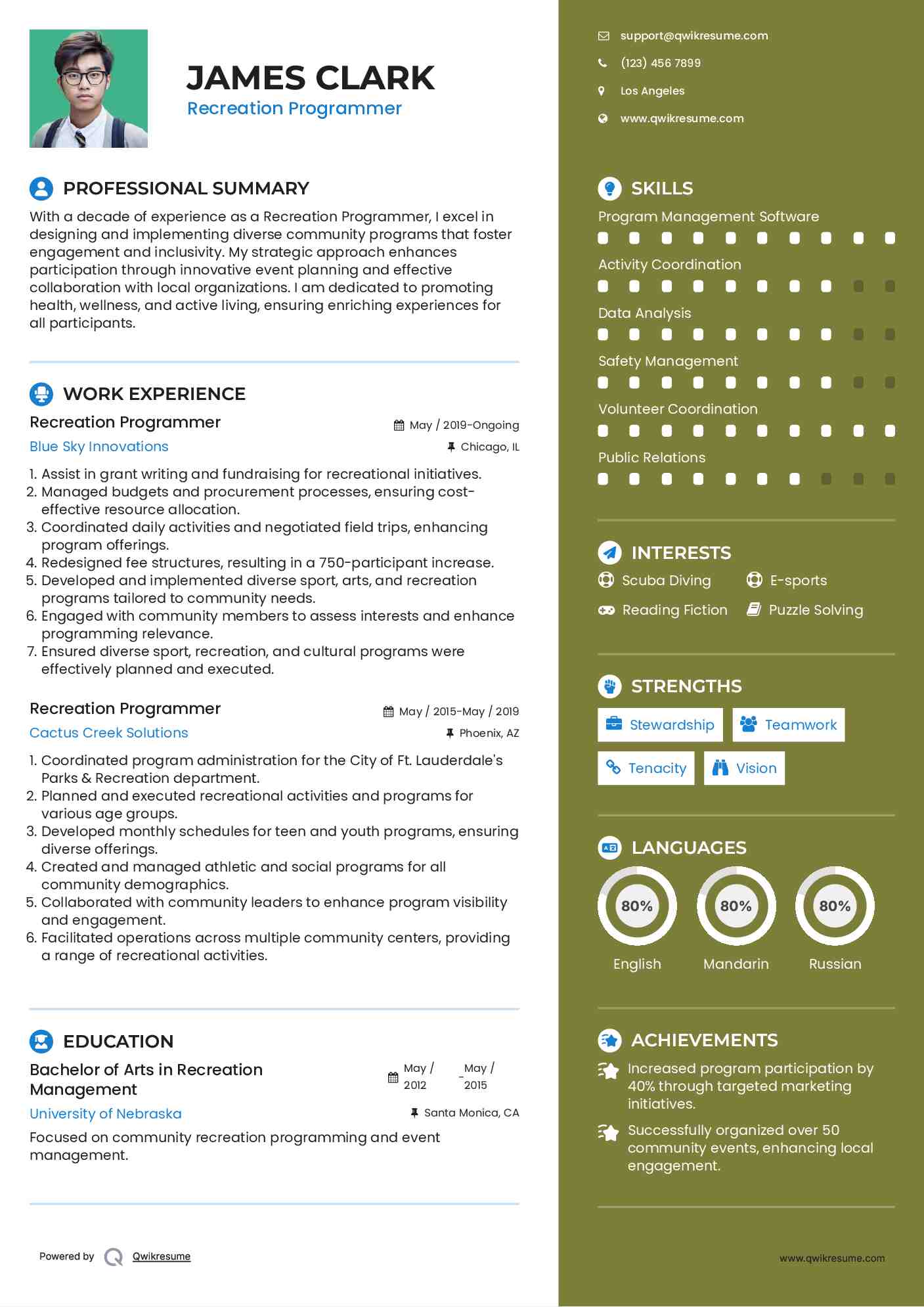 Recreation Programmer Resume Format