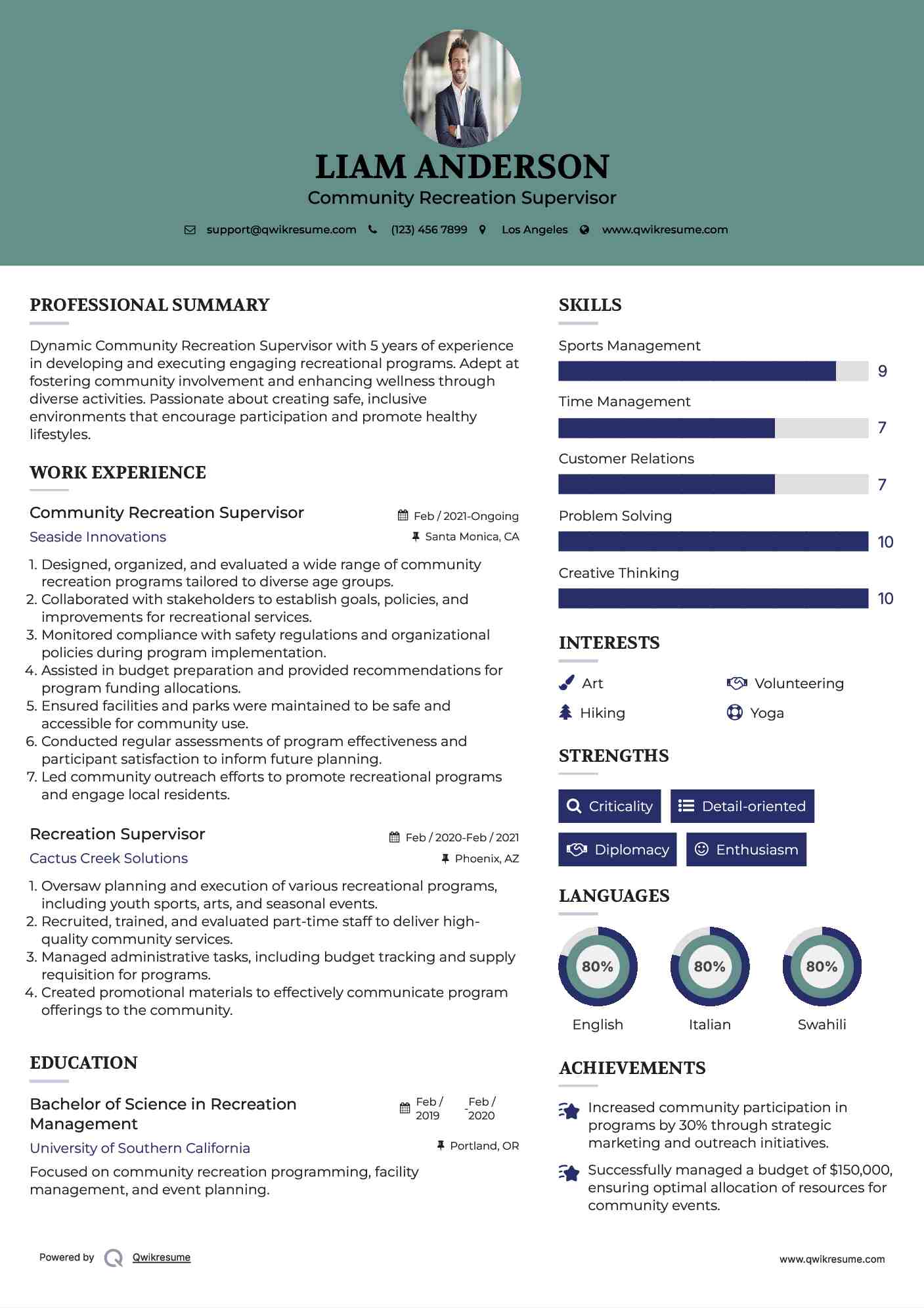 10+ Recreation Supervisor Resume Samples & Templates for 2025