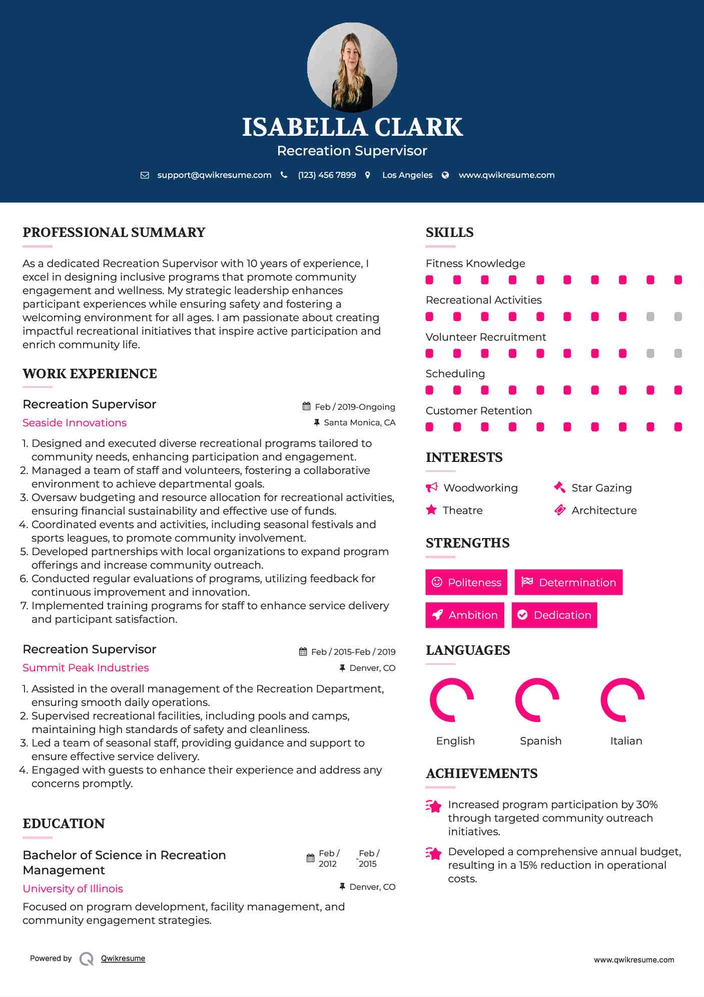 10+ Recreation Supervisor Resume Samples & Templates for 2025