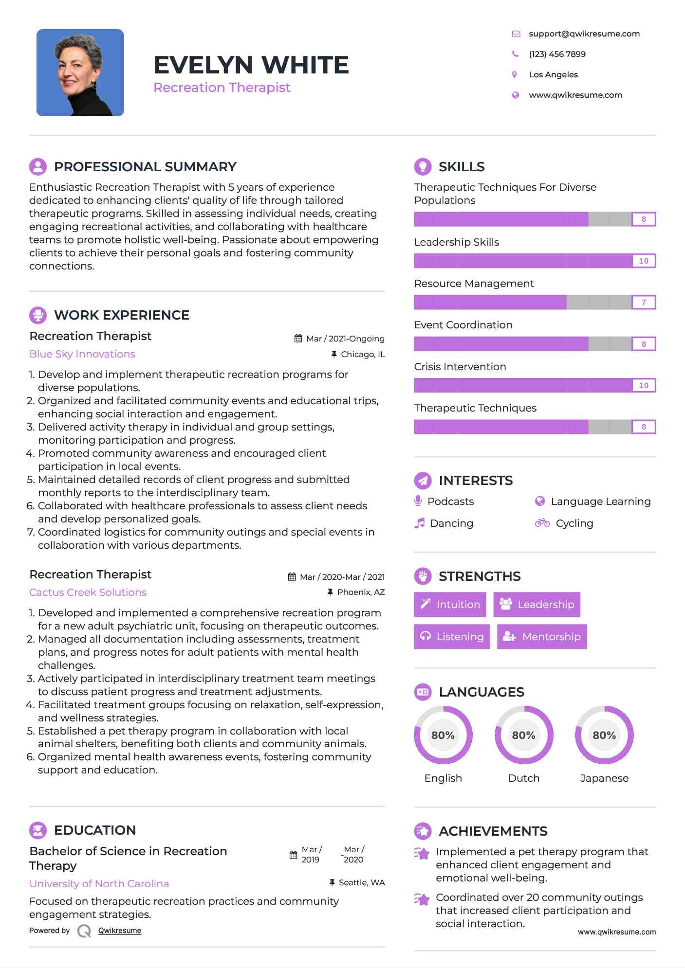 Recreation Therapist Resume Format