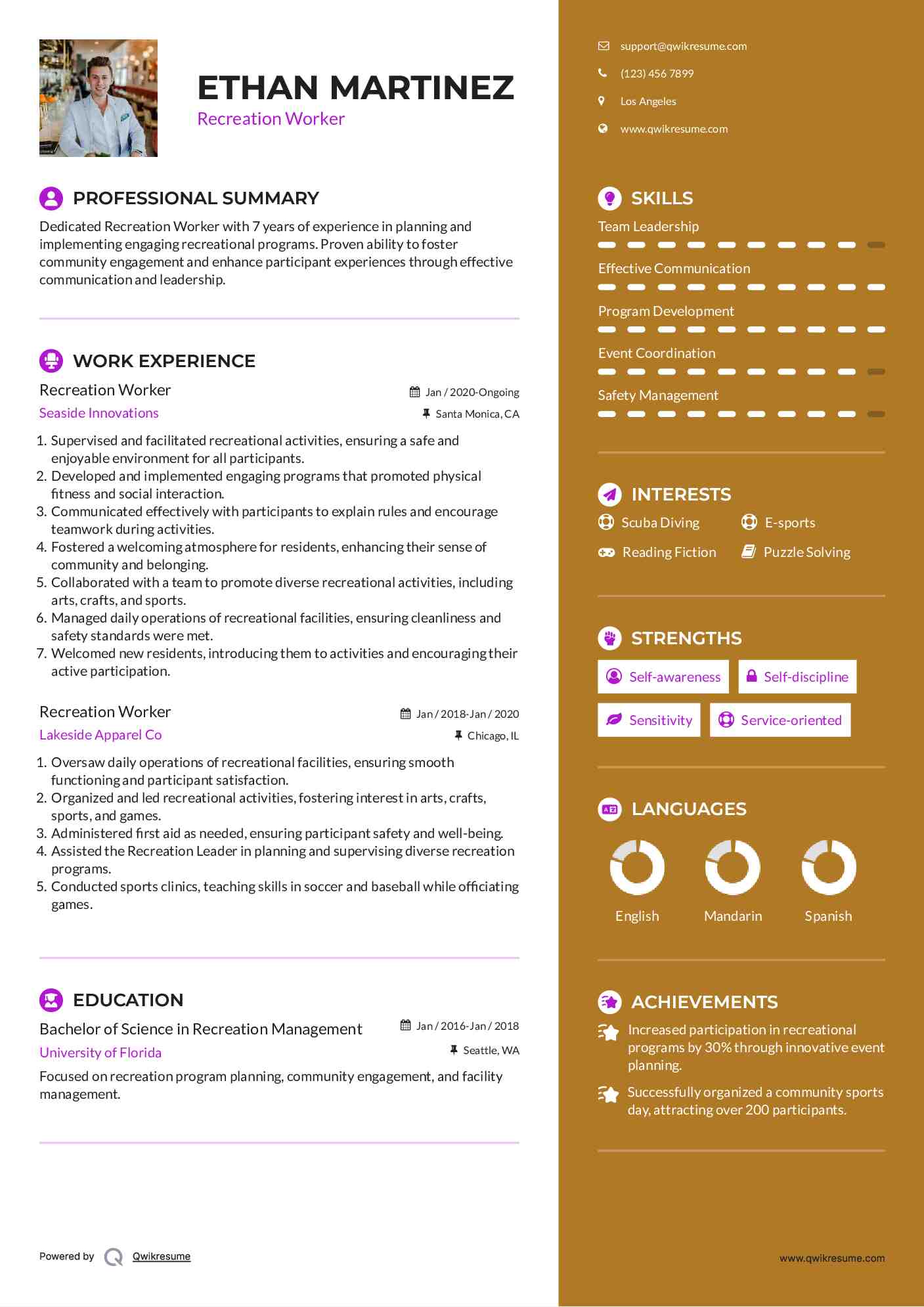 Recreation Worker Resume Format