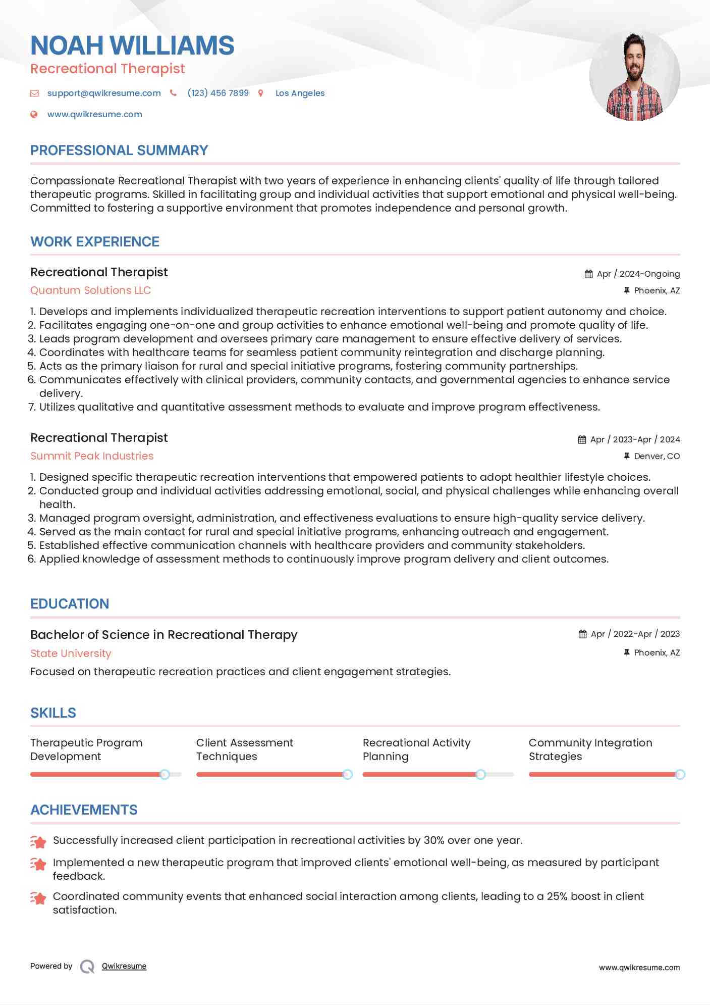 Recreational Therapist Resume Model
