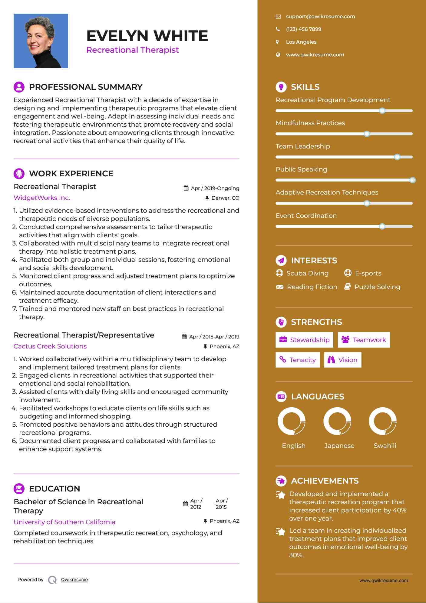 Recreational Therapist Resume Model