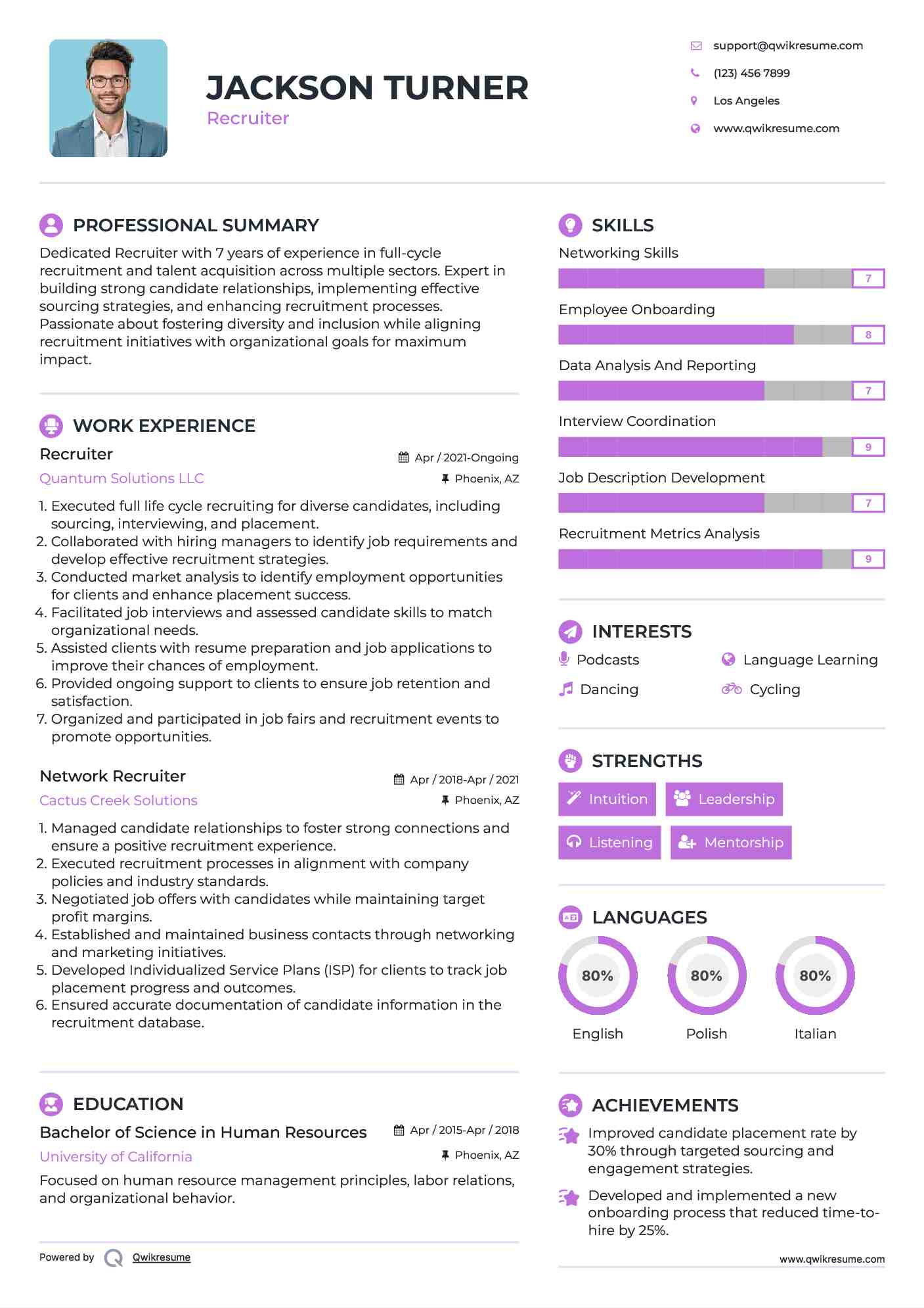 Recruiter Resume Example
