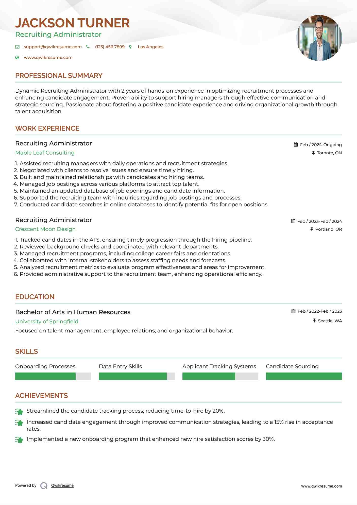 Recruiting Administrator Resume Samples | QwikResume