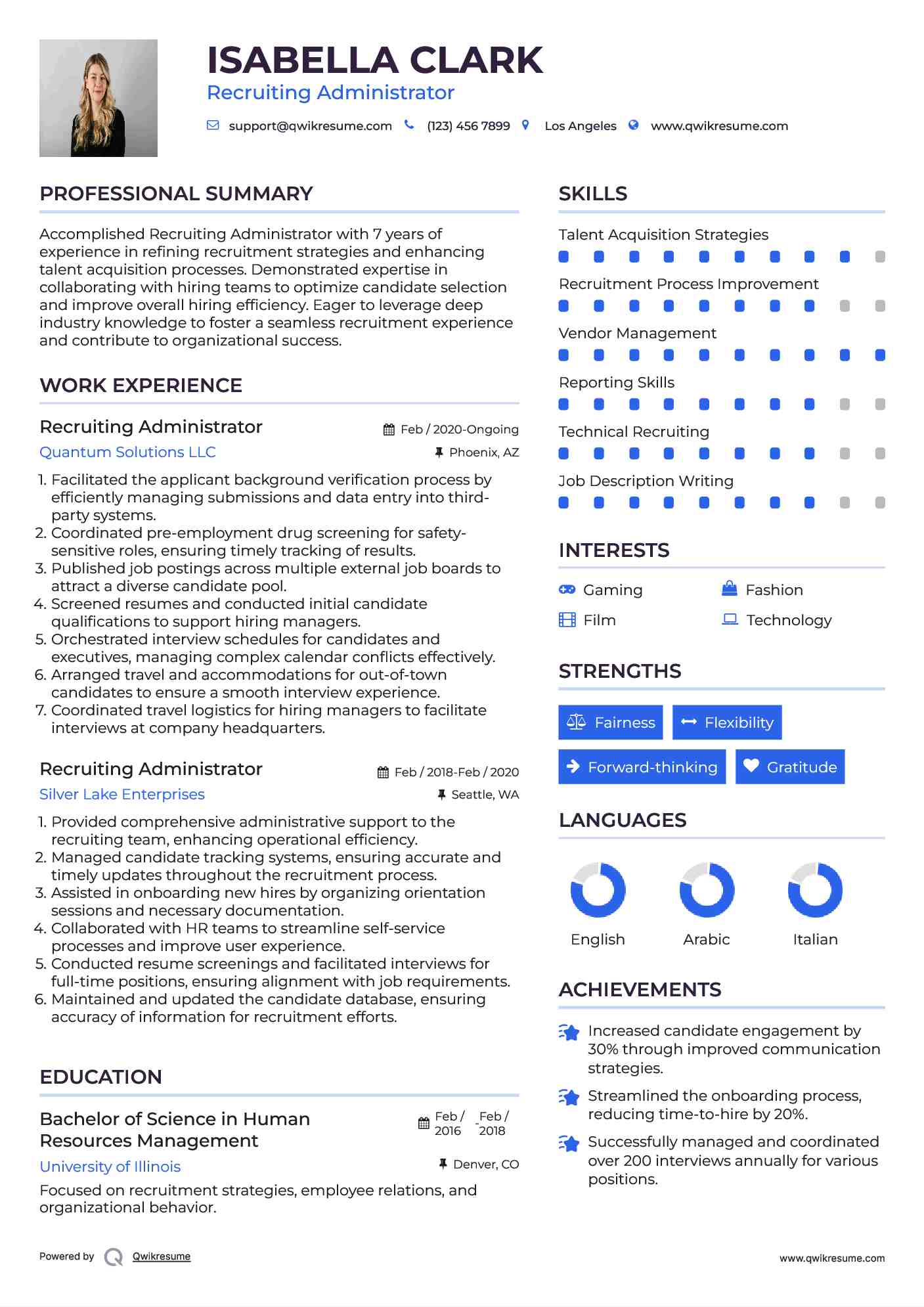 Recruiting Administrator Resume Model