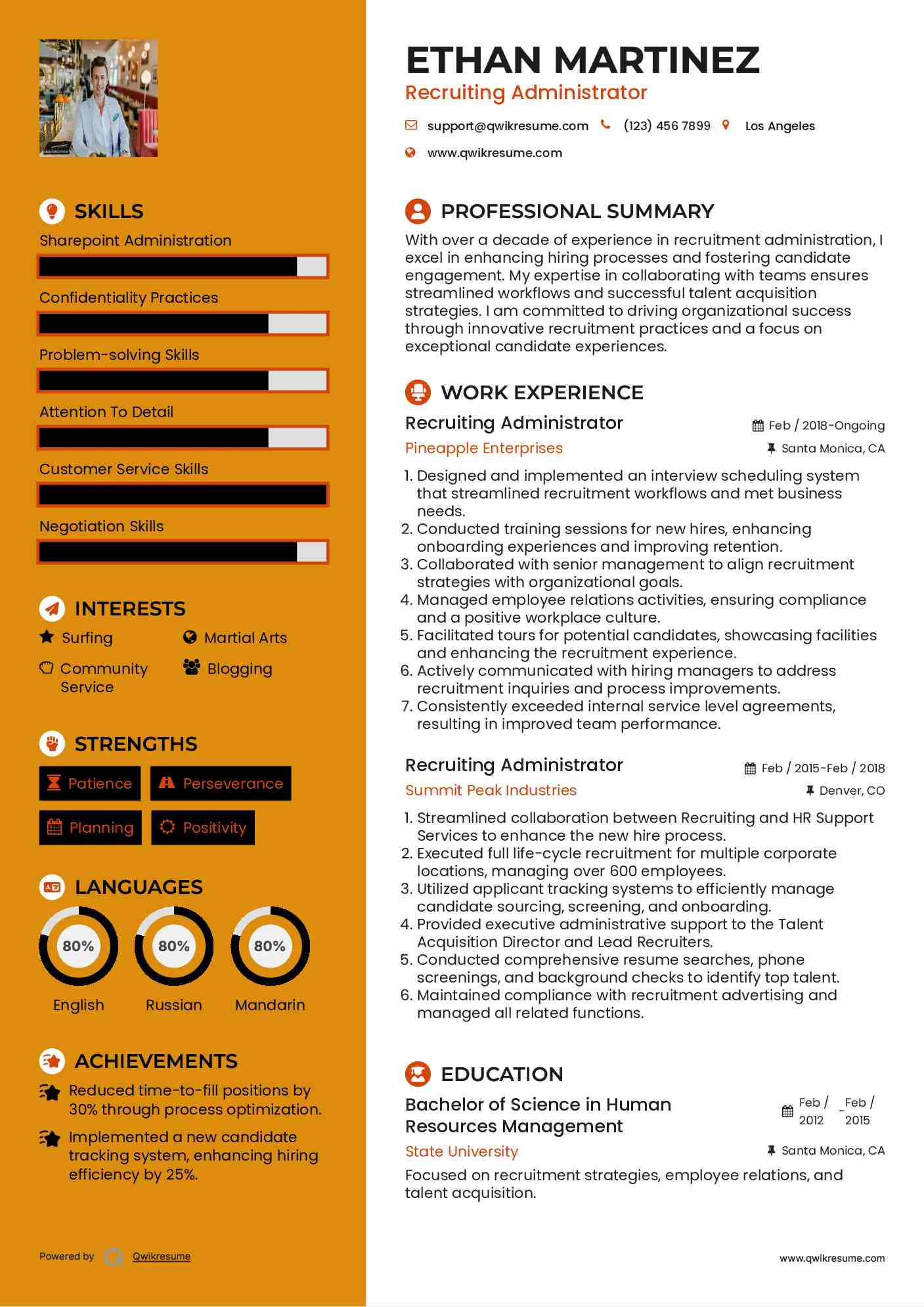 Recruiting Administrator Resume Format