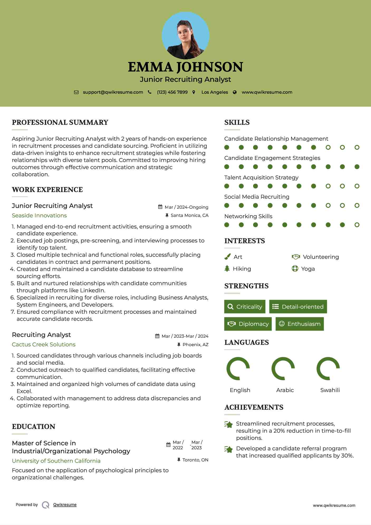 Junior Recruiting Analyst Resume Format
