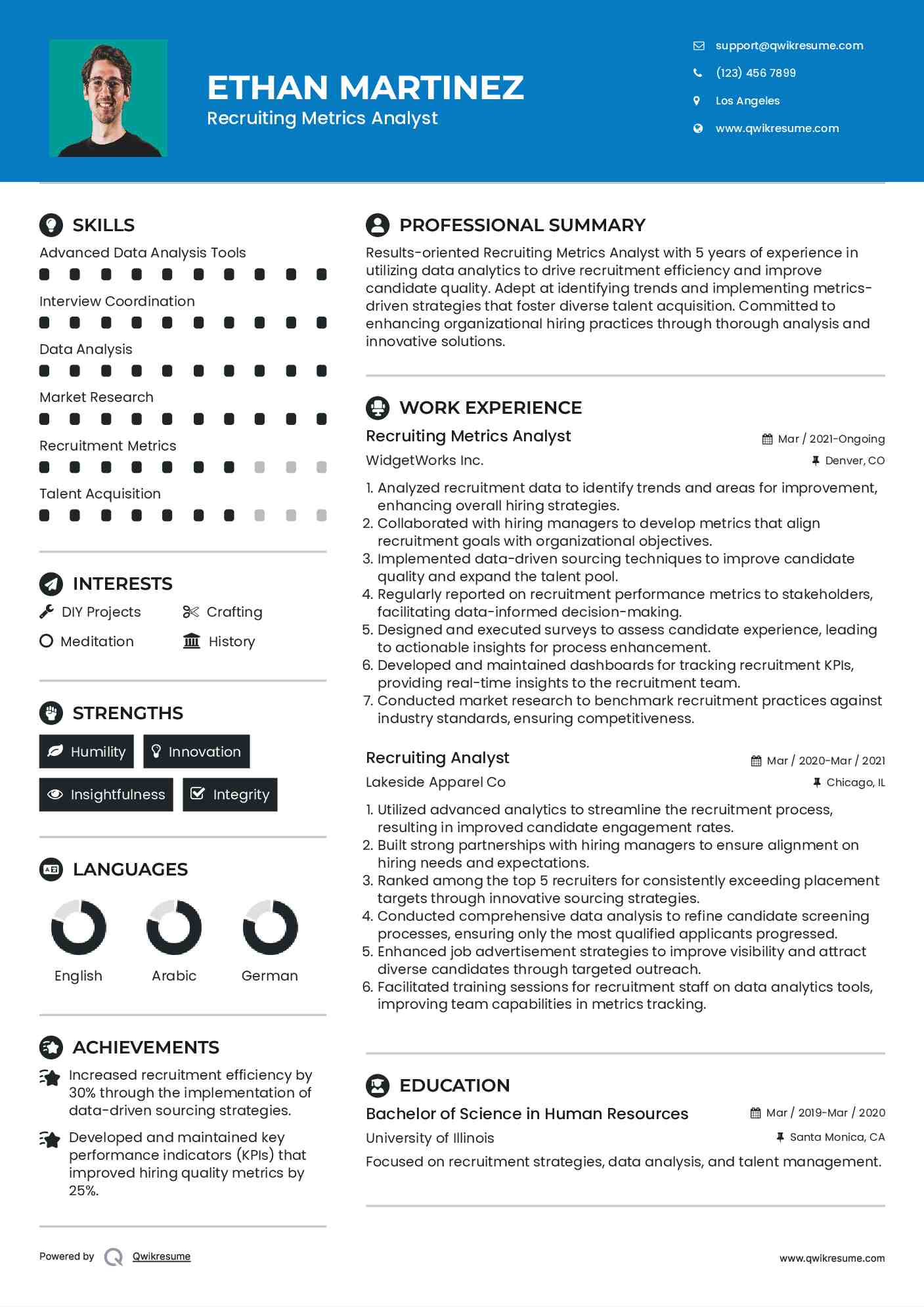 Recruiting Metrics Analyst
 Resume Example