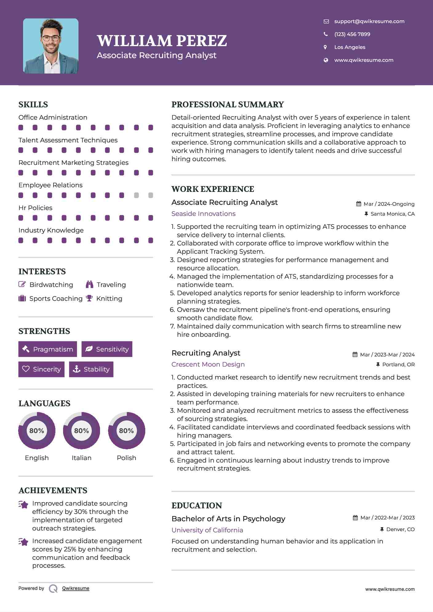 Associate Recruiting Analyst  Resume Format