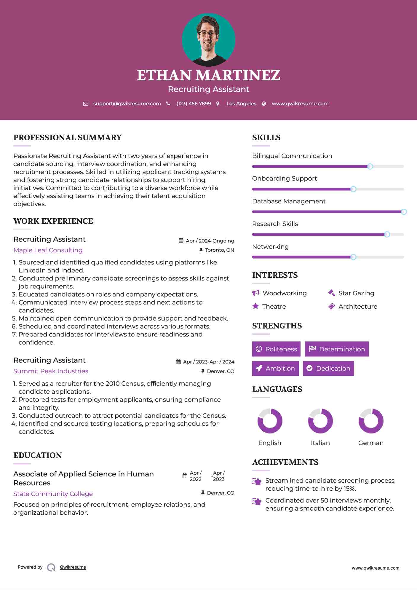 Recruiting Assistant Resume Template
