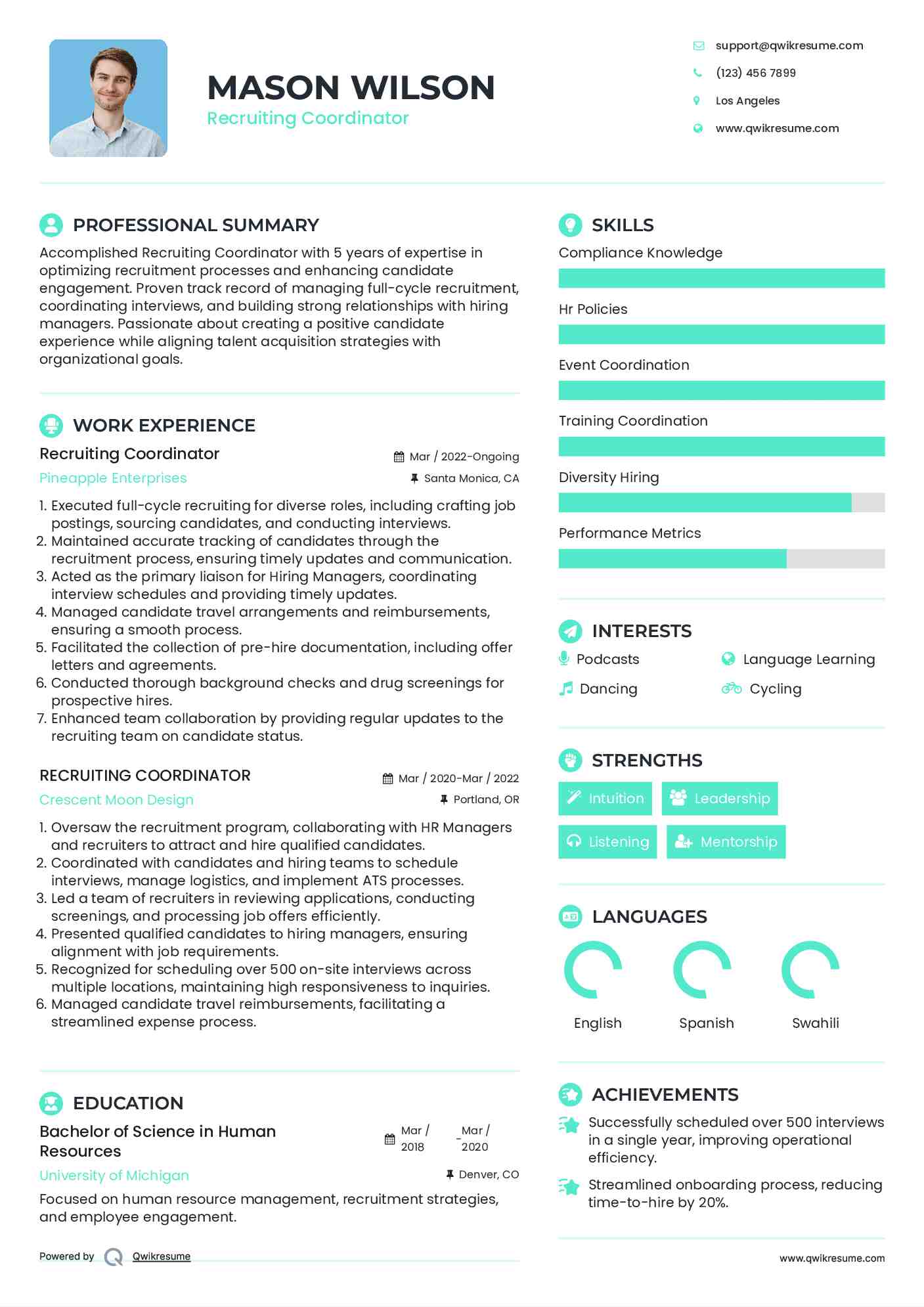 Recruiting Coordinator Resume Model