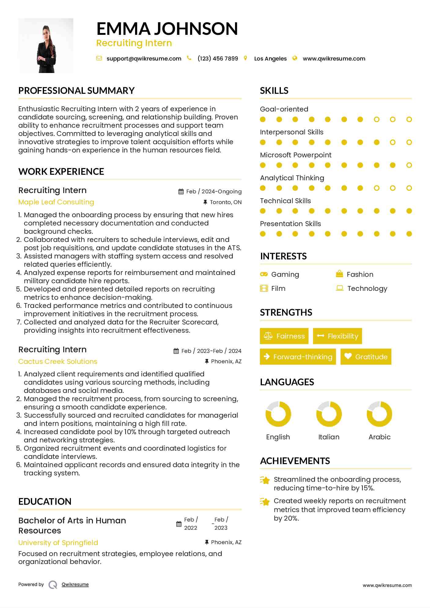 Recruiting Intern Resume Model