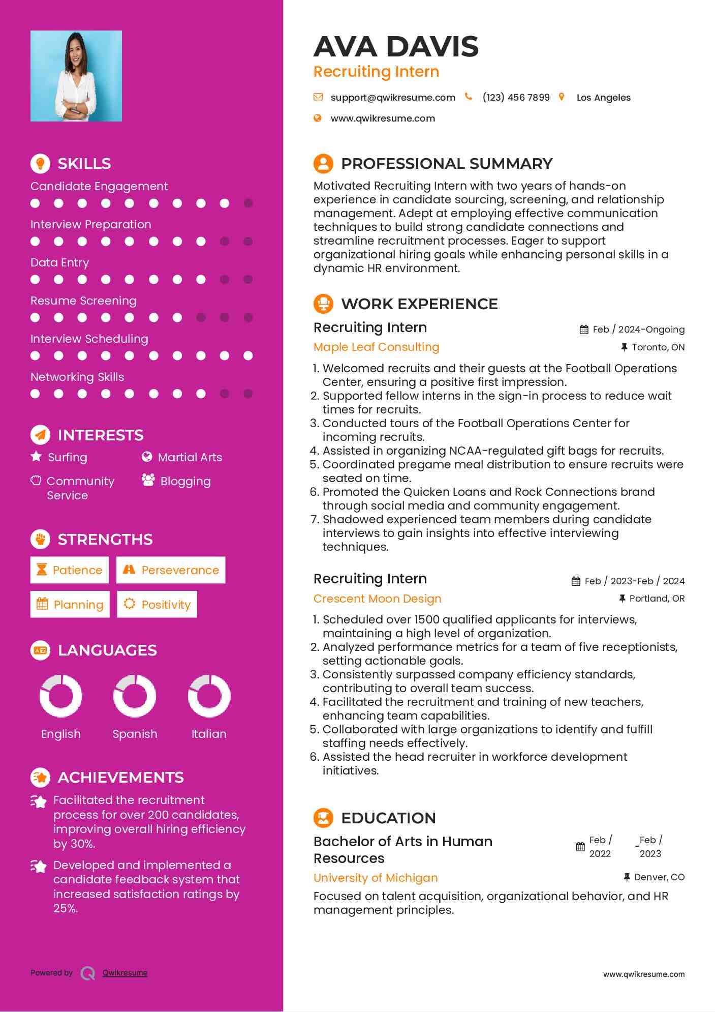 Recruiting Intern Resume Format