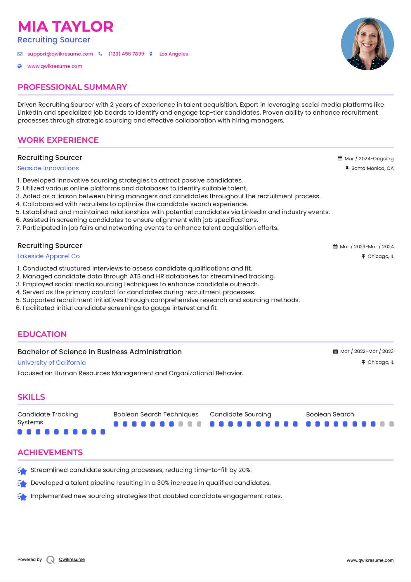 Recruiting Sourcer Resume Template