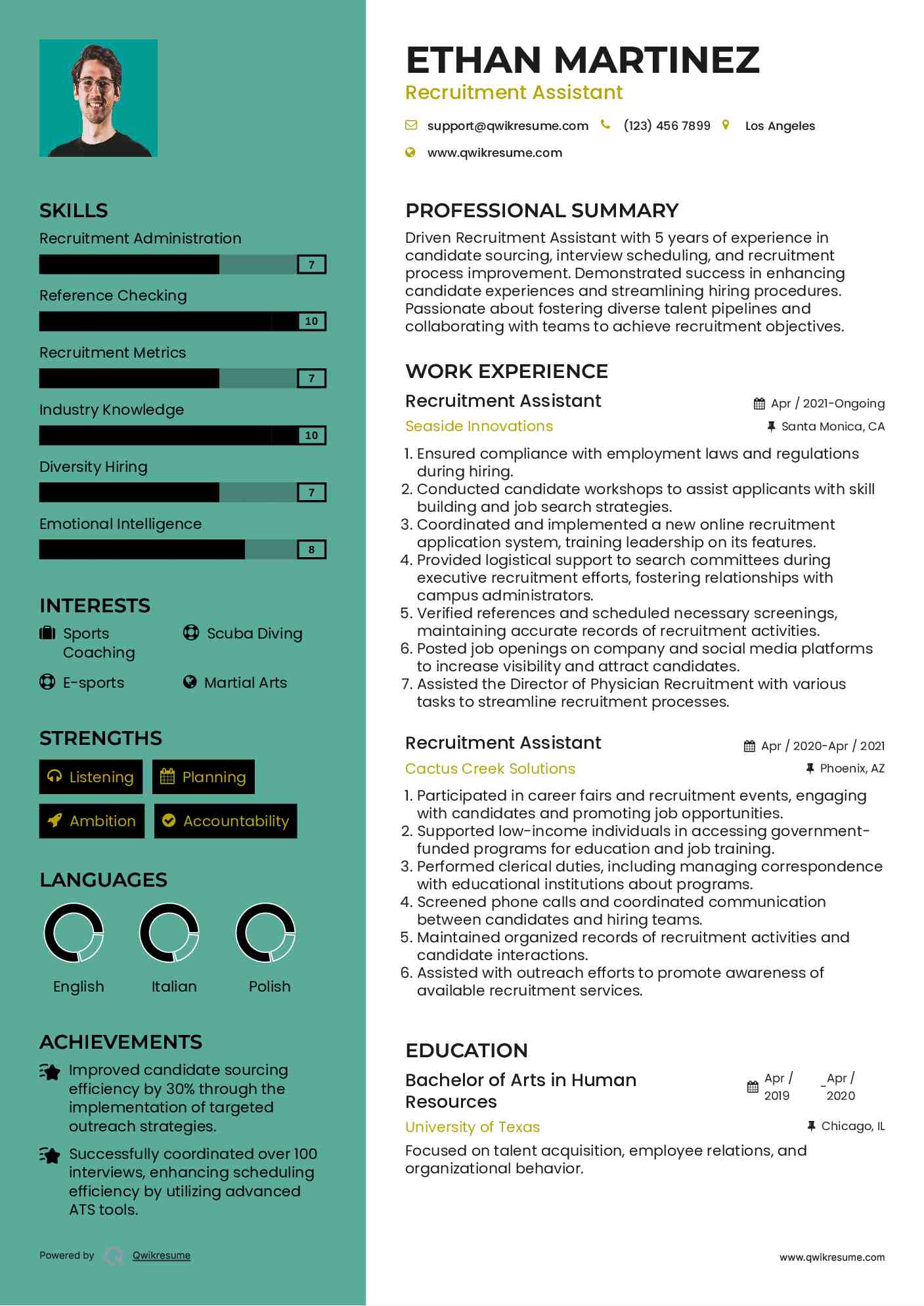 Recruitment Assistant Resume Model