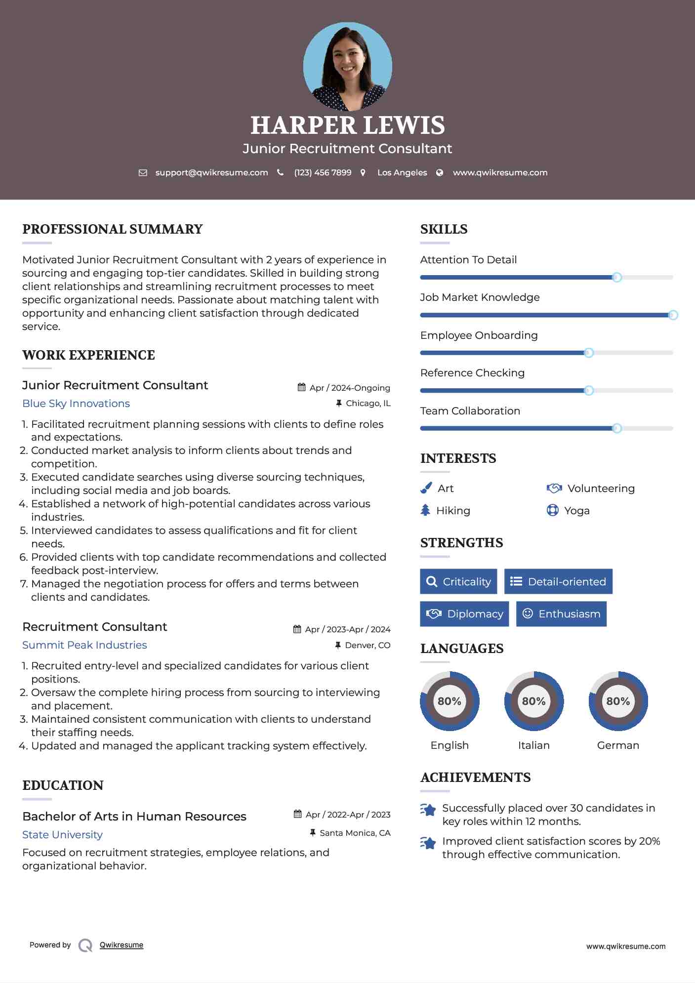 Junior Recruitment Consultant Resume Template