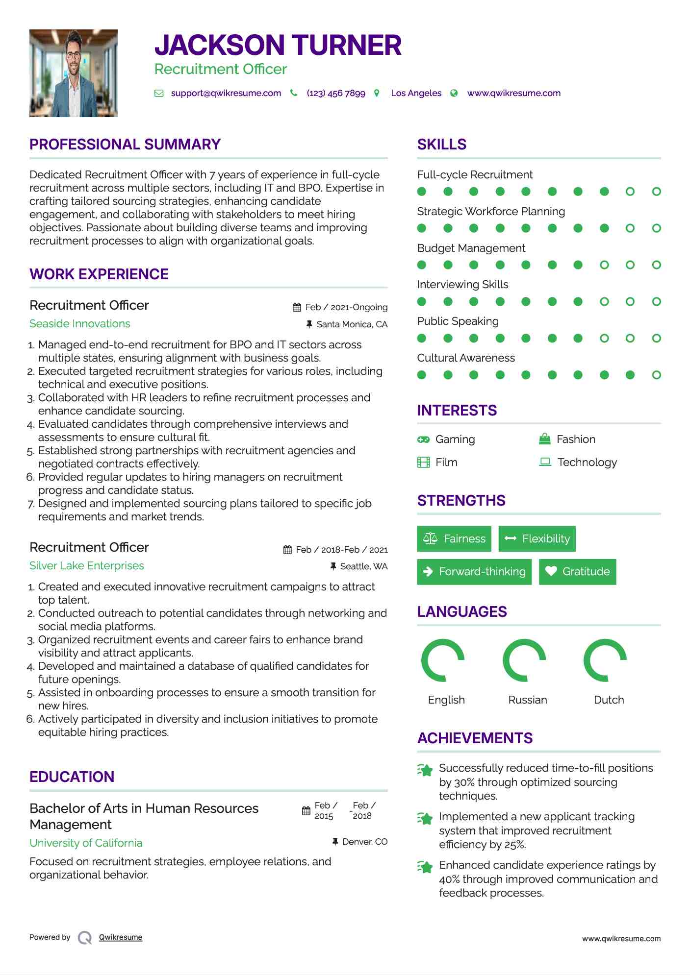 Recruitment Officer Resume Sample