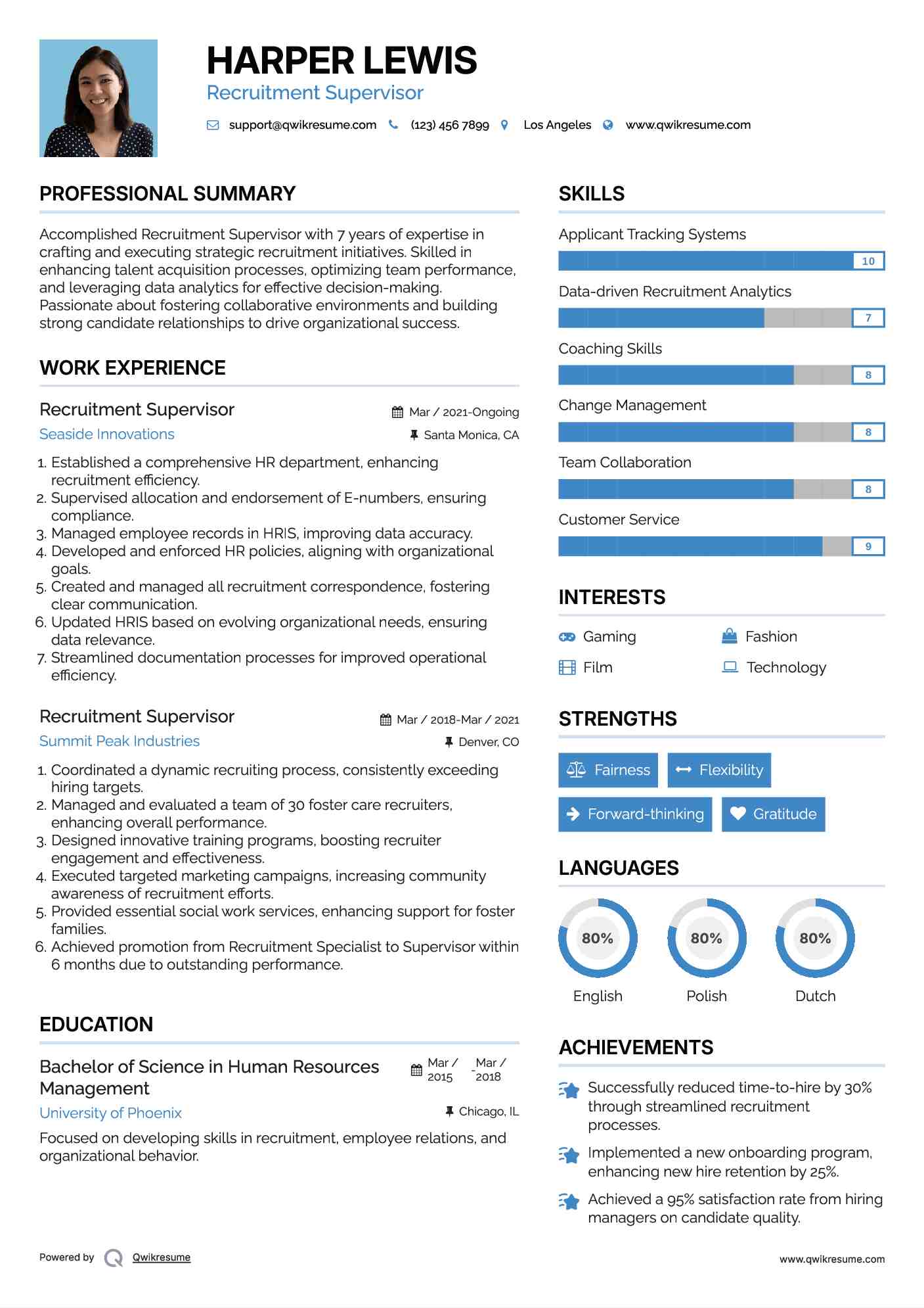 Recruitment Supervisor Resume Template