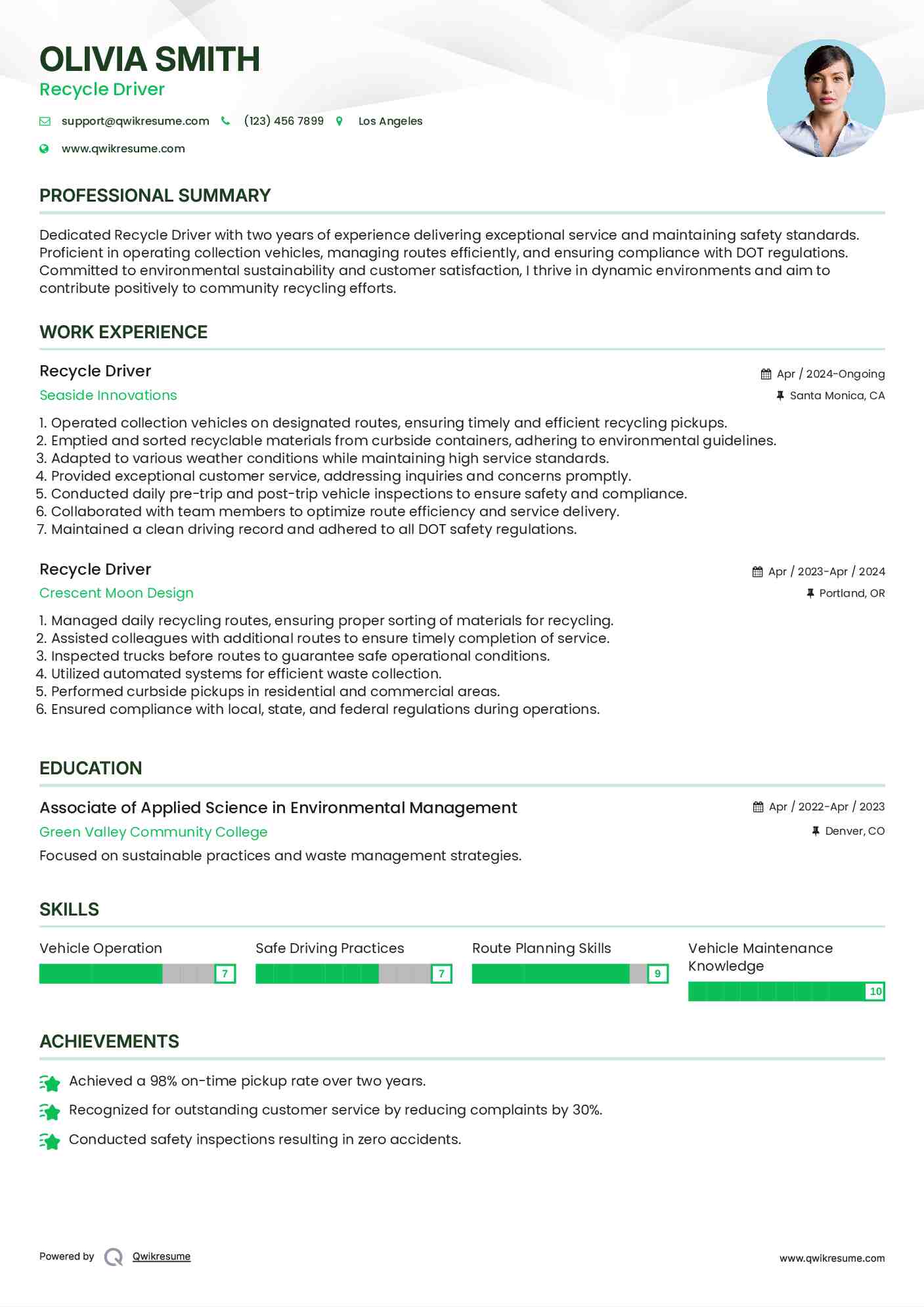 Recycle Driver Resume Model