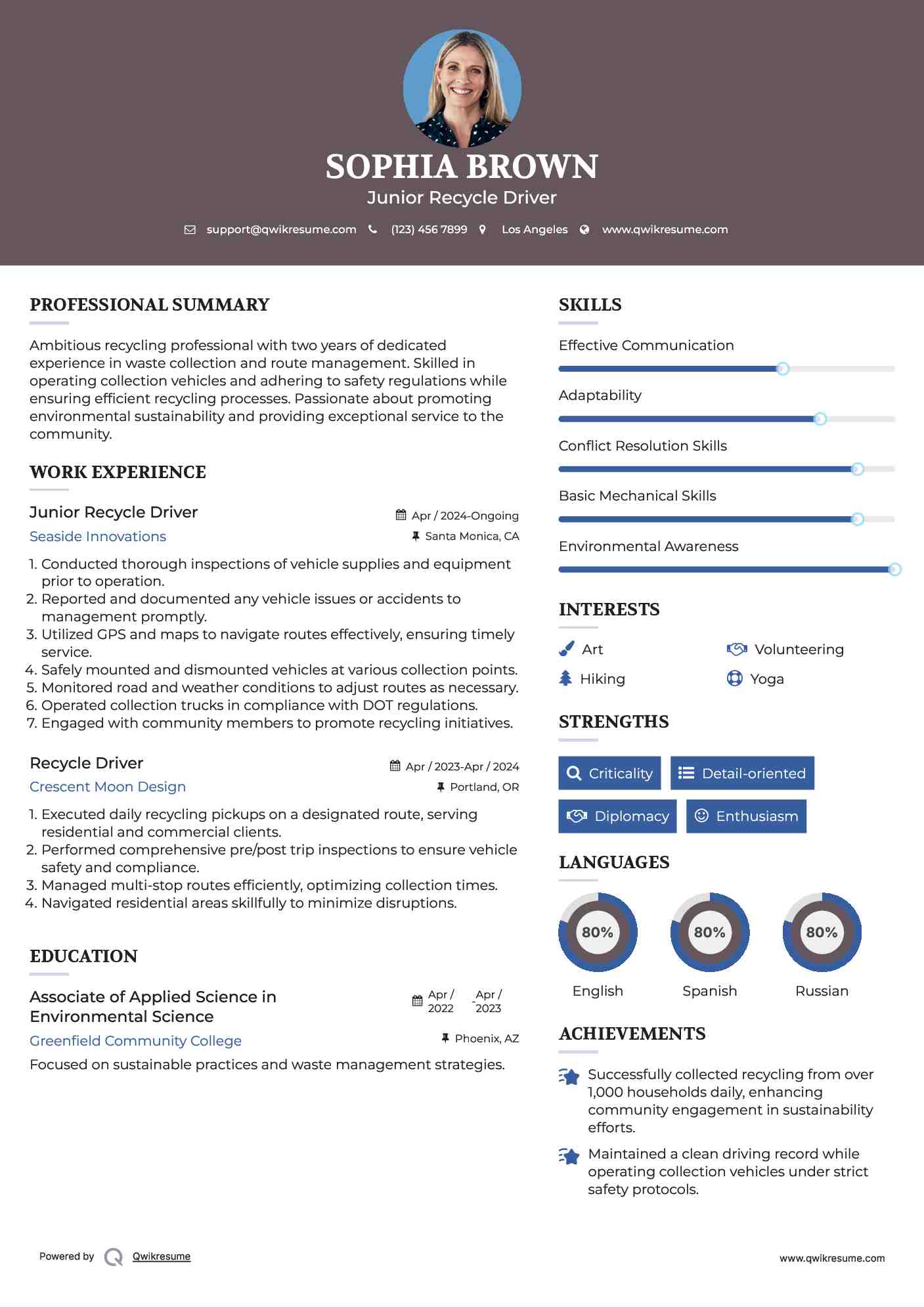 Junior Recycle Driver Resume Sample