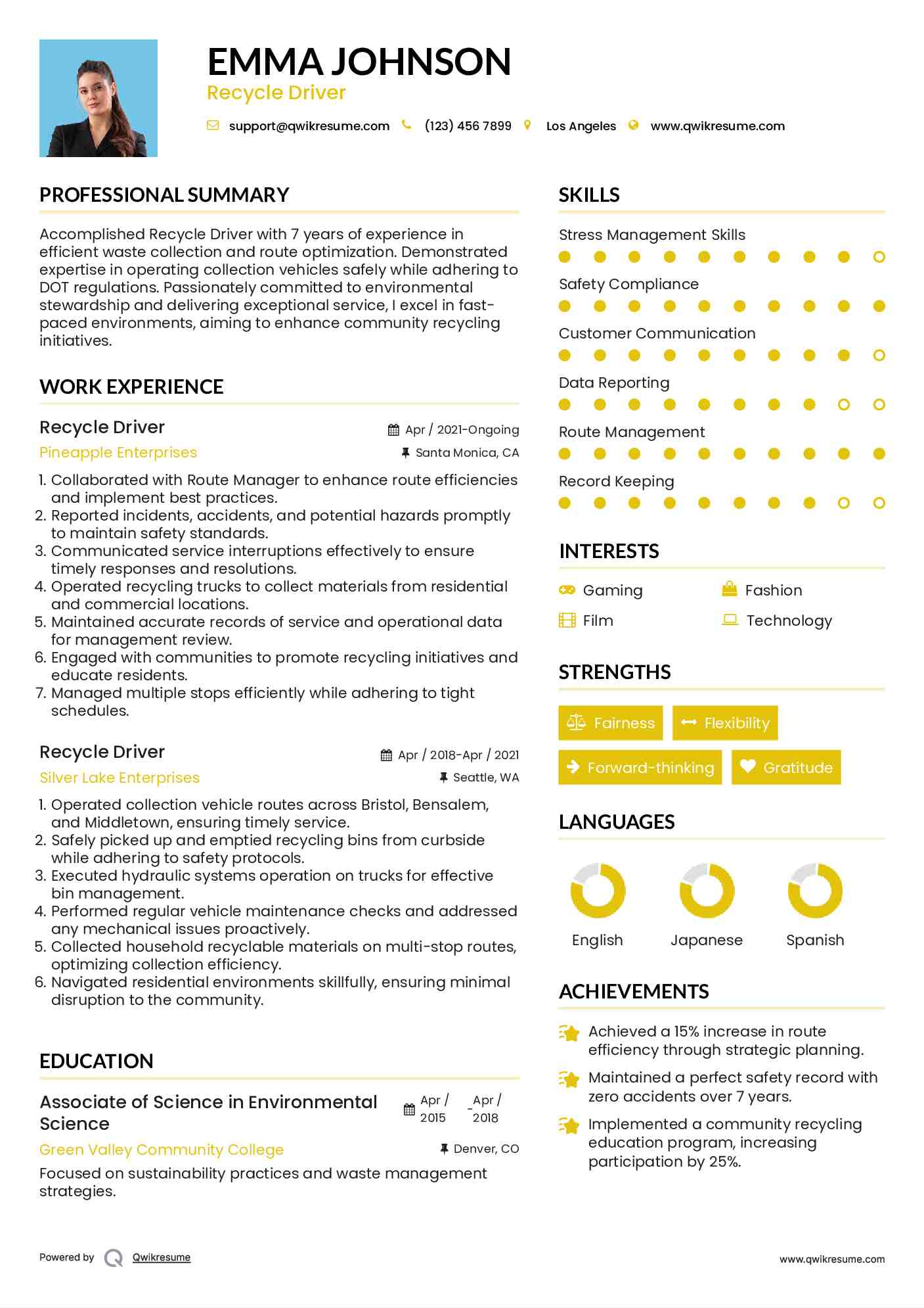 Recycle Driver Resume Format