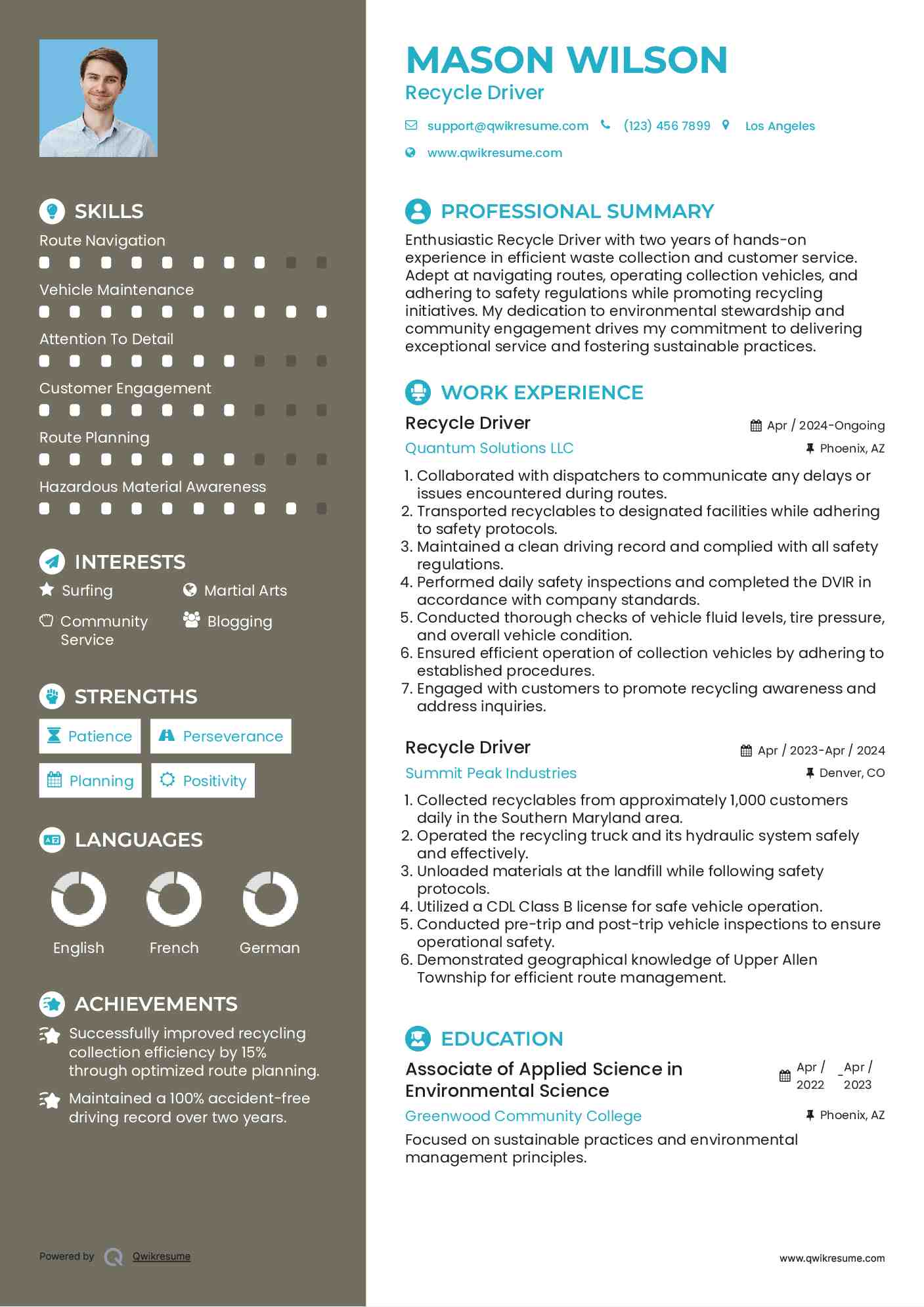 Recycle Driver Resume Example