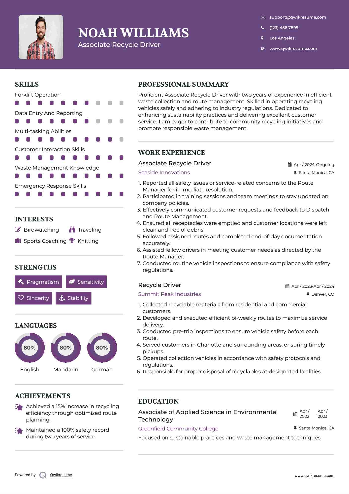 Associate Recycle Driver Resume Model
