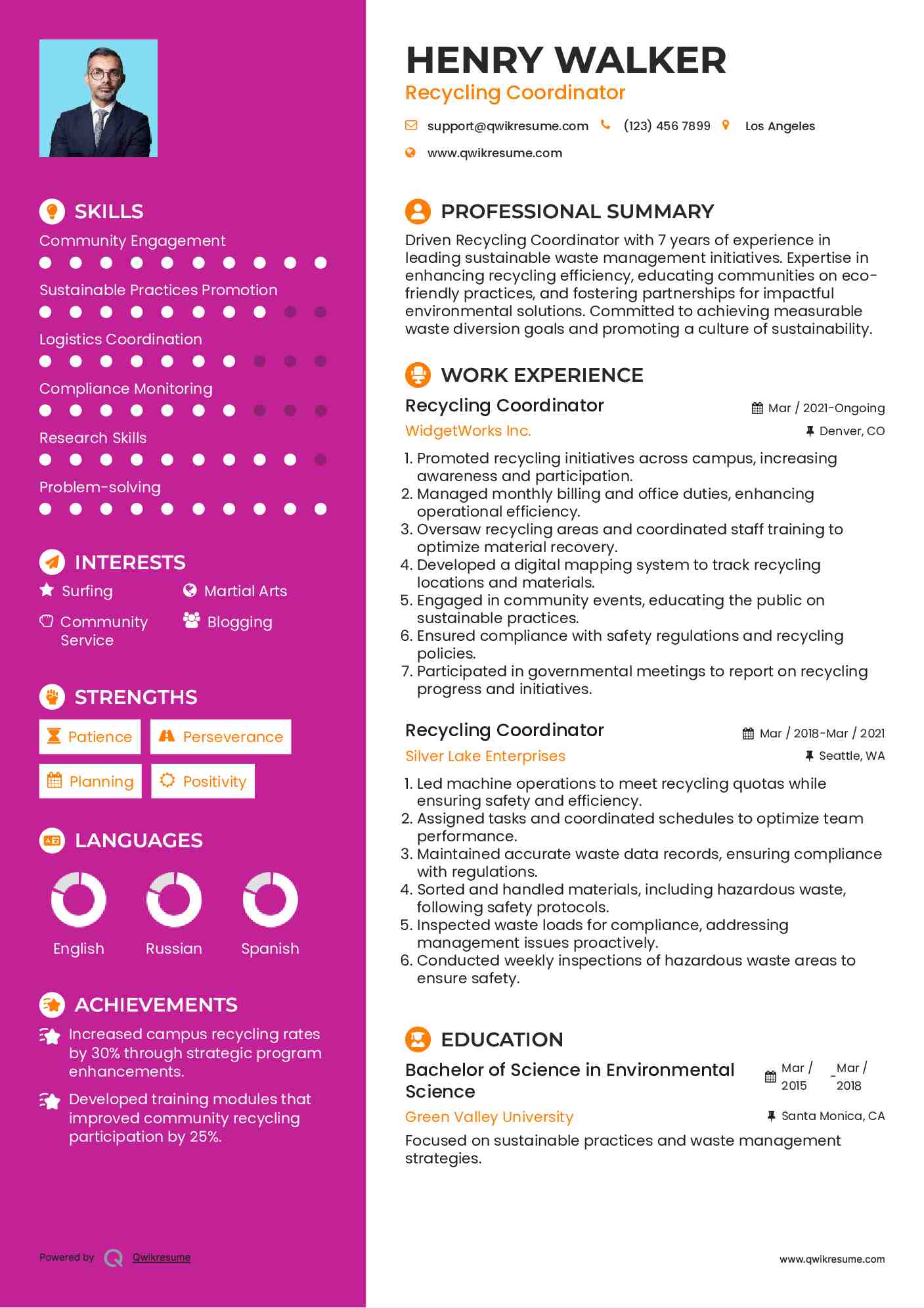 Recycling Coordinator Resume Format