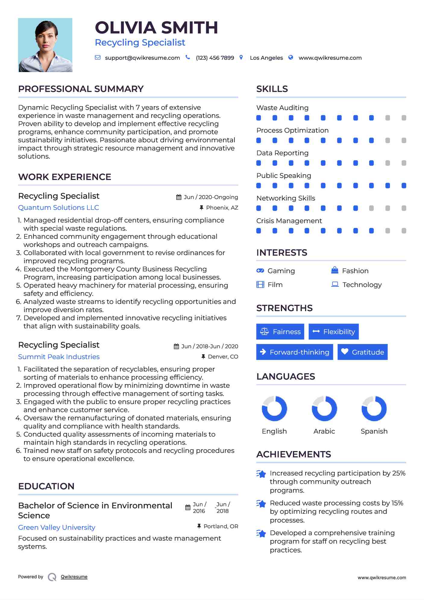Recycling Specialist Resume Model