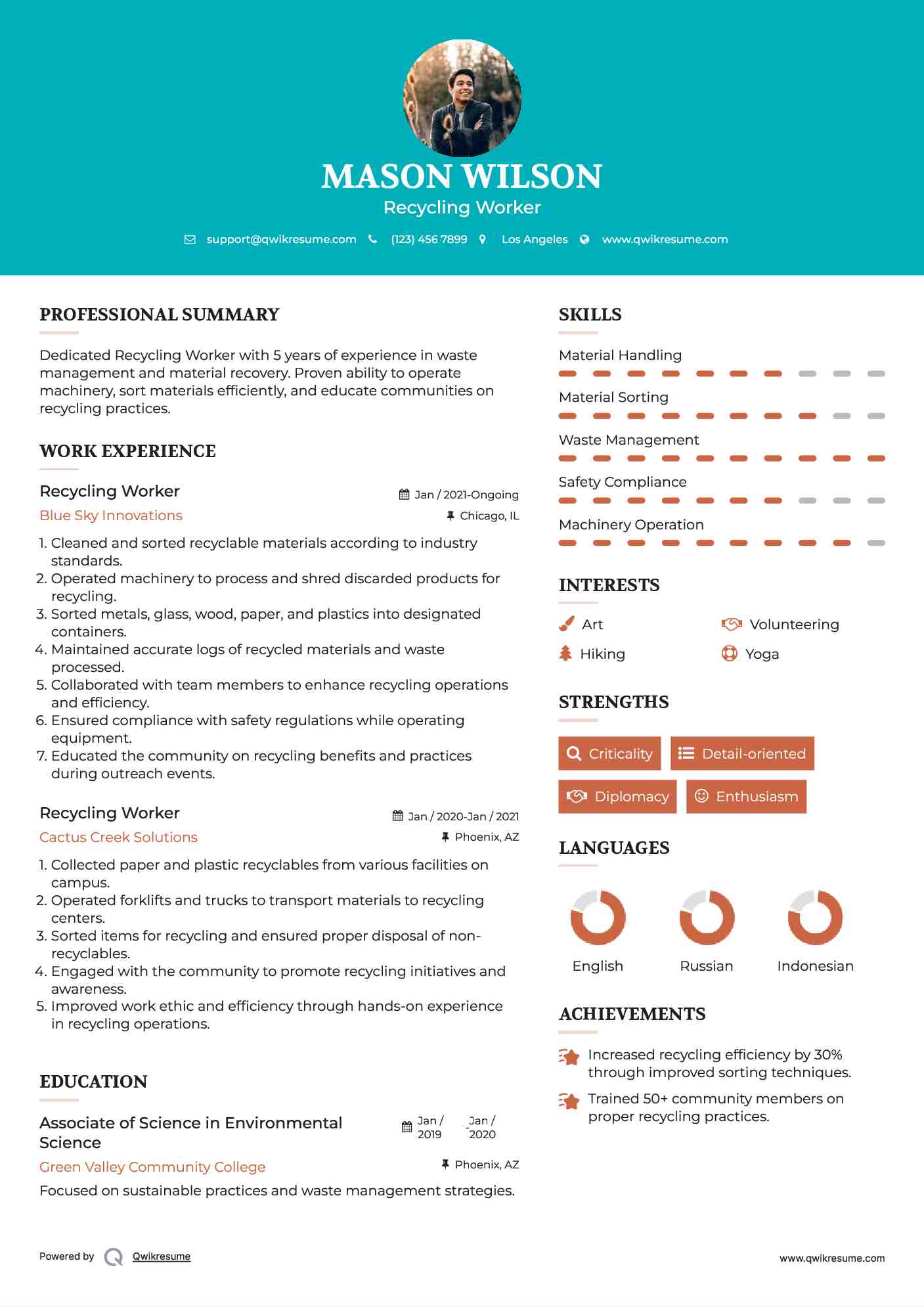 Recycling Worker Resume Format