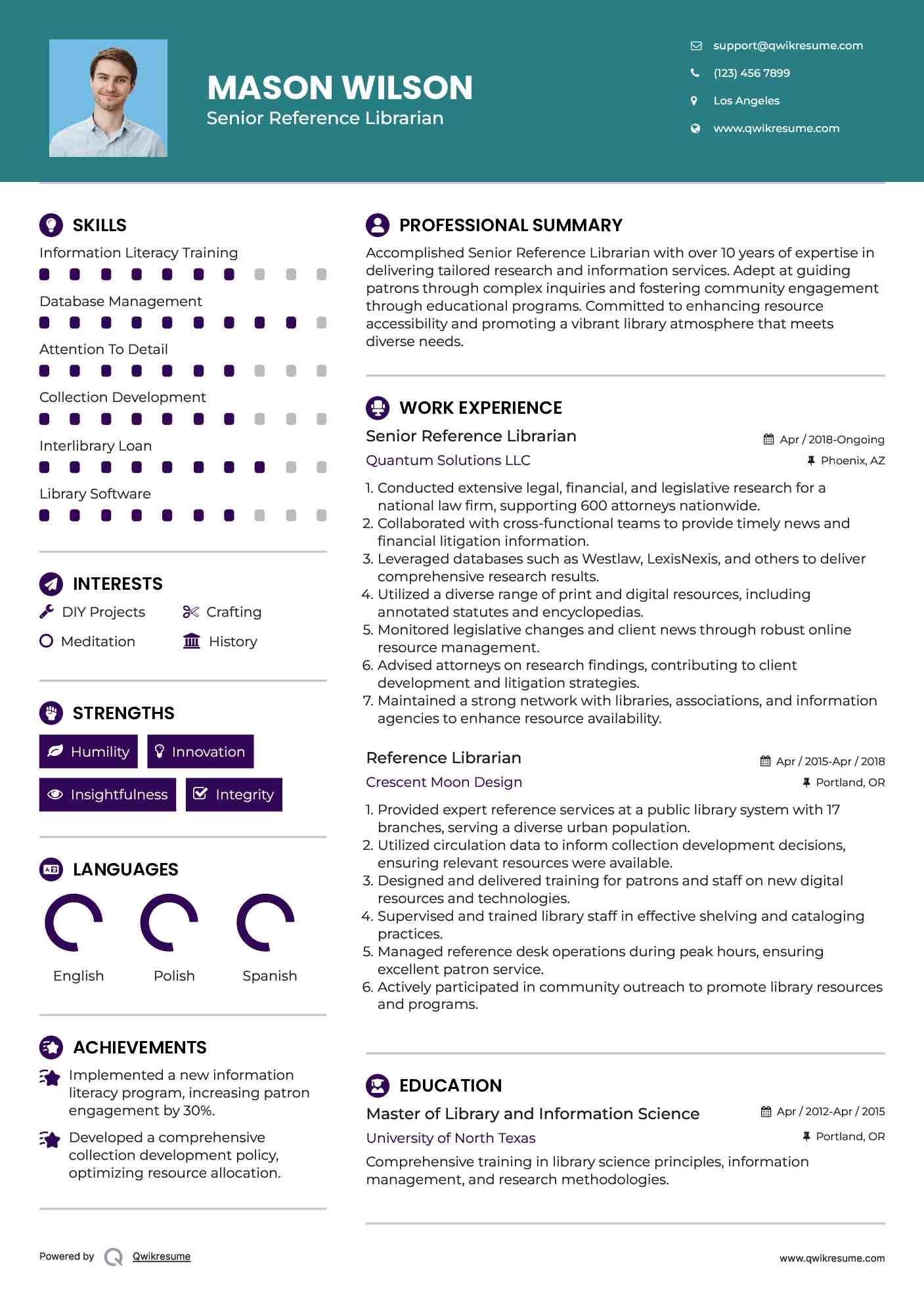 Senior Reference Librarian Resume Format