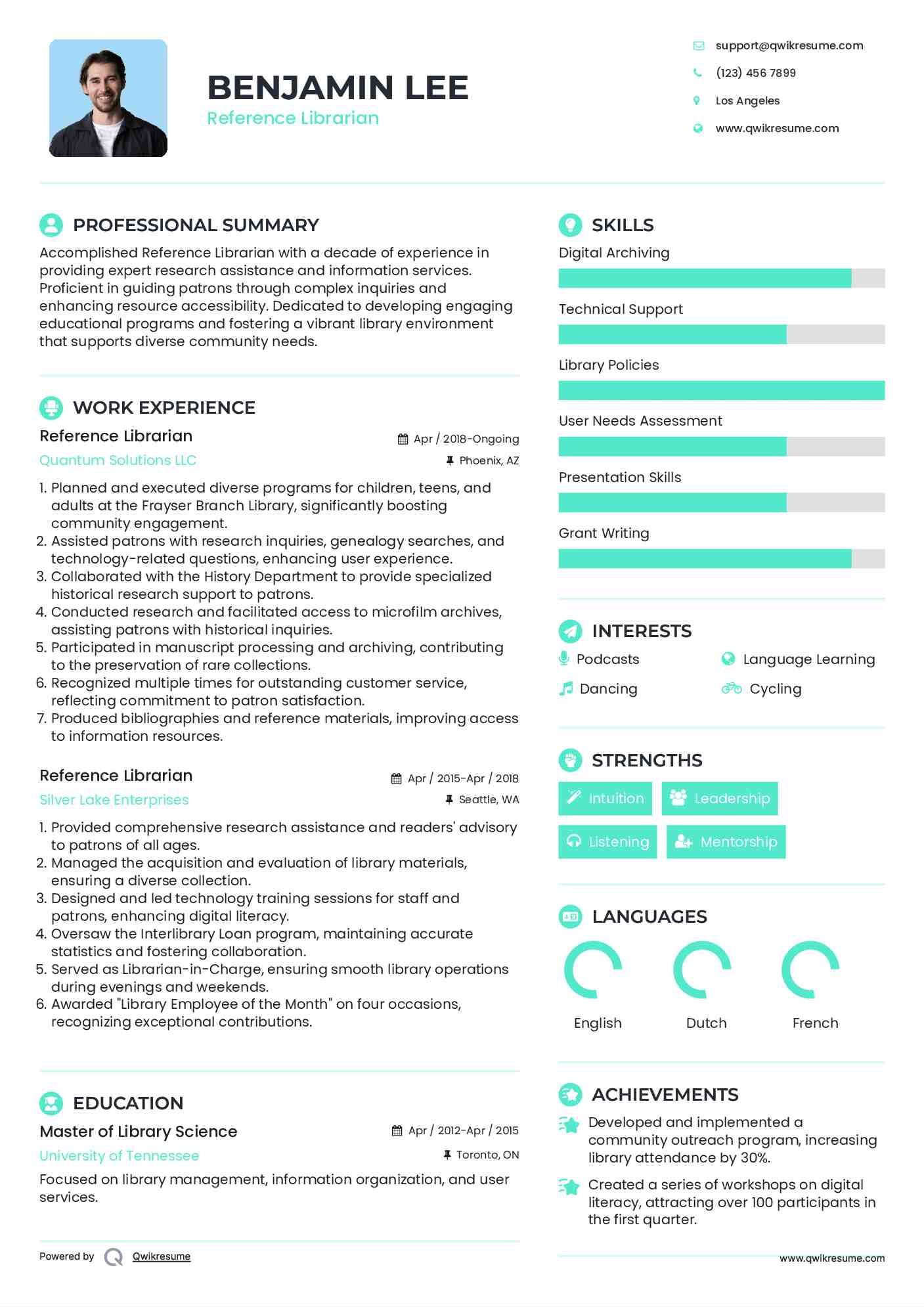 Reference Librarian Resume Sample