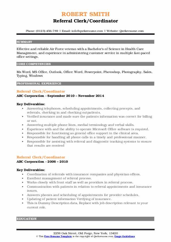 Referral Clerk Resume Samples - Referral Clerk 1582522888 Pdf