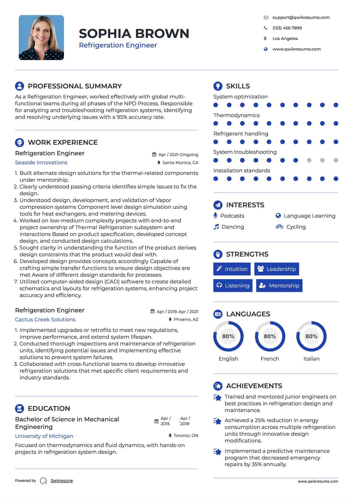 Refrigeration Engineer Resume Sample