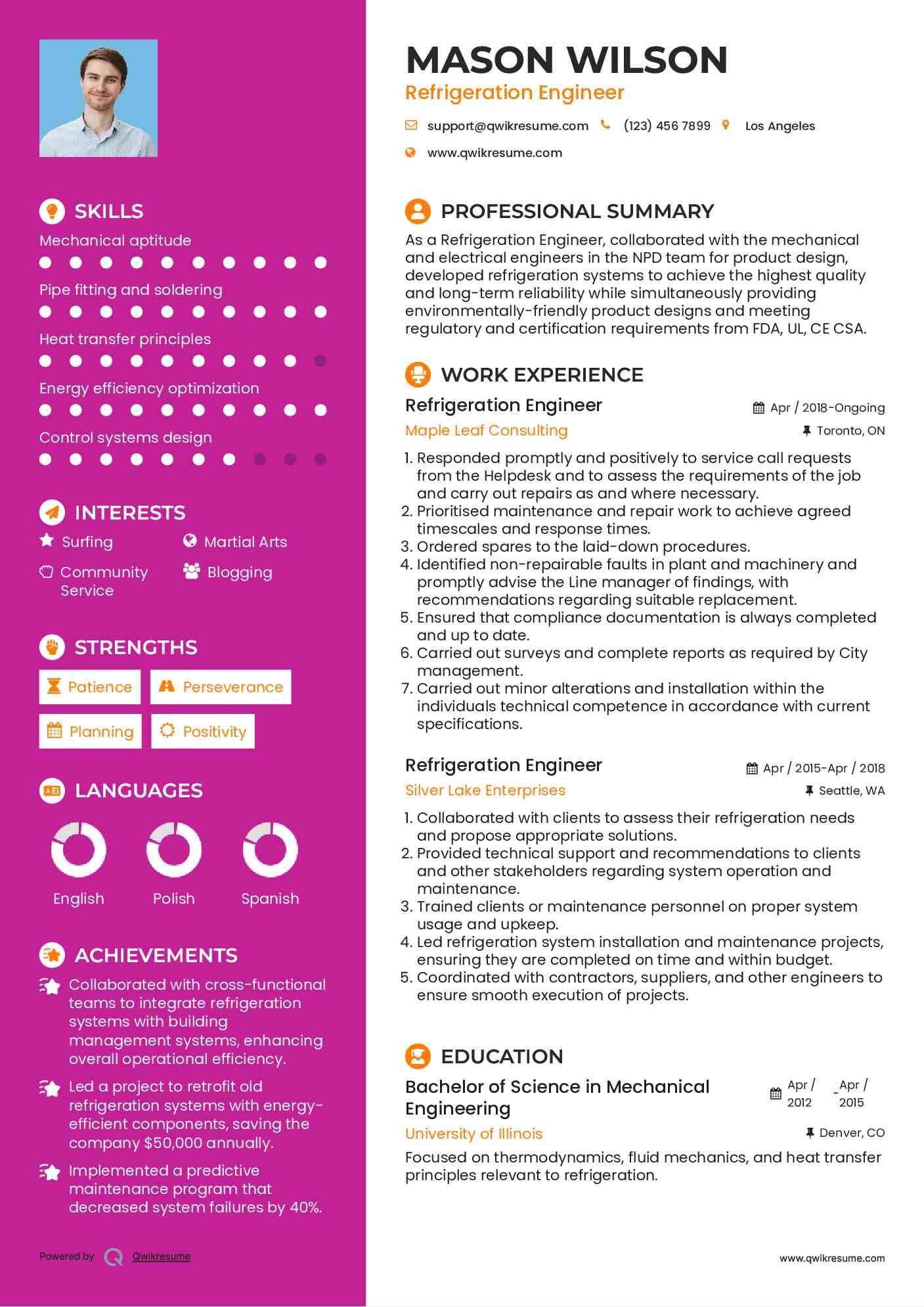 Refrigeration Engineer Resume Template