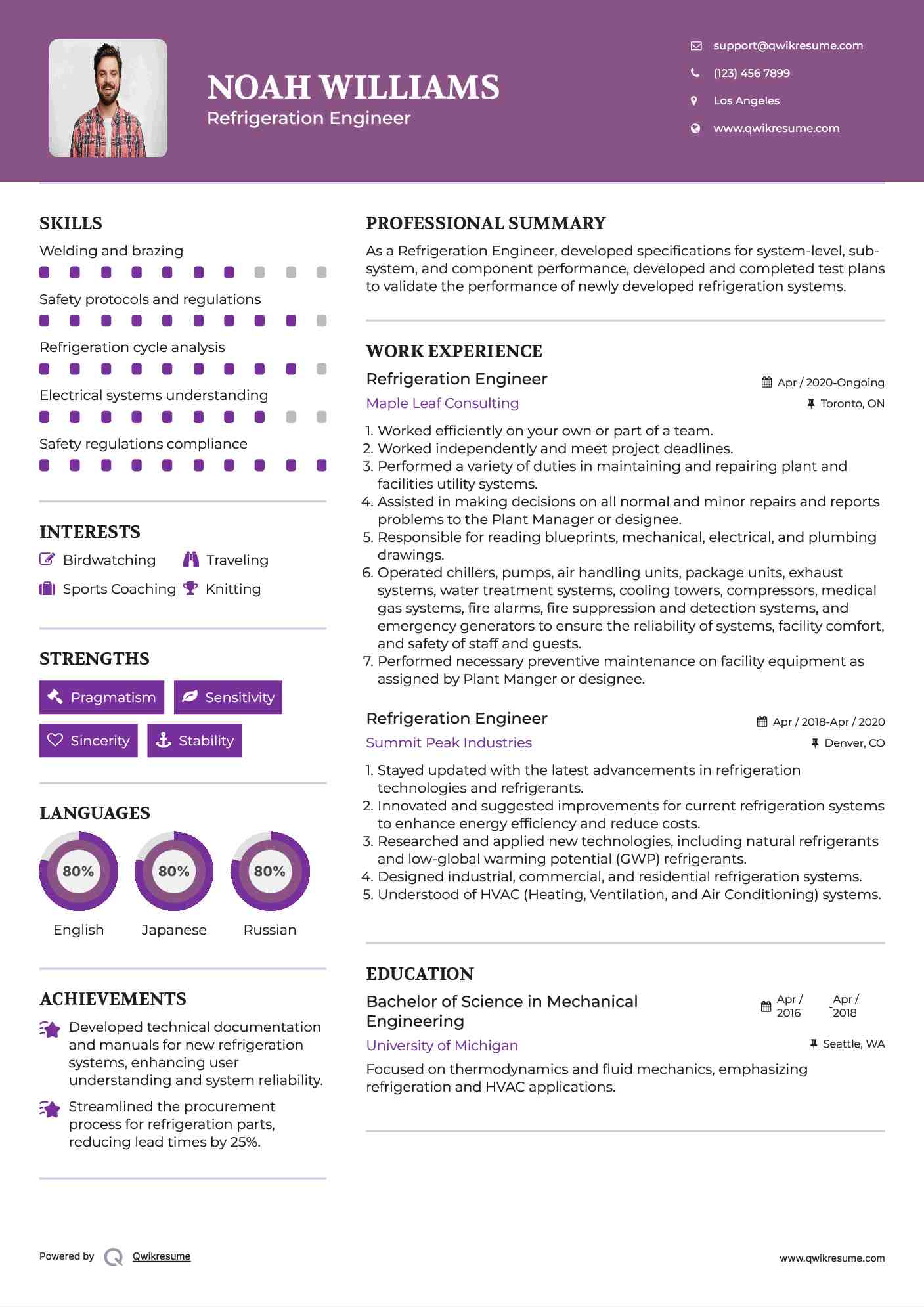 Refrigeration Engineer Resume Model