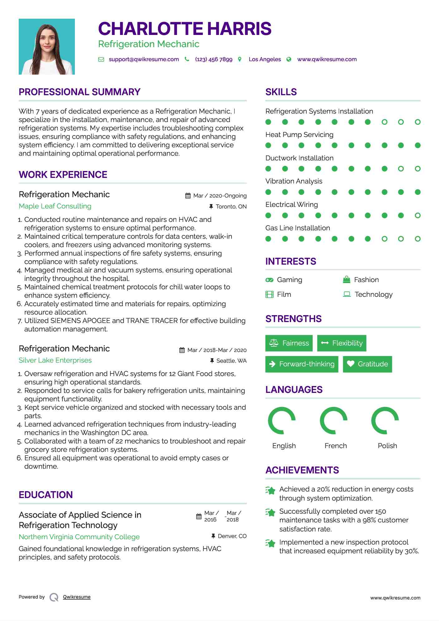 Refrigeration Mechanic Resume Example