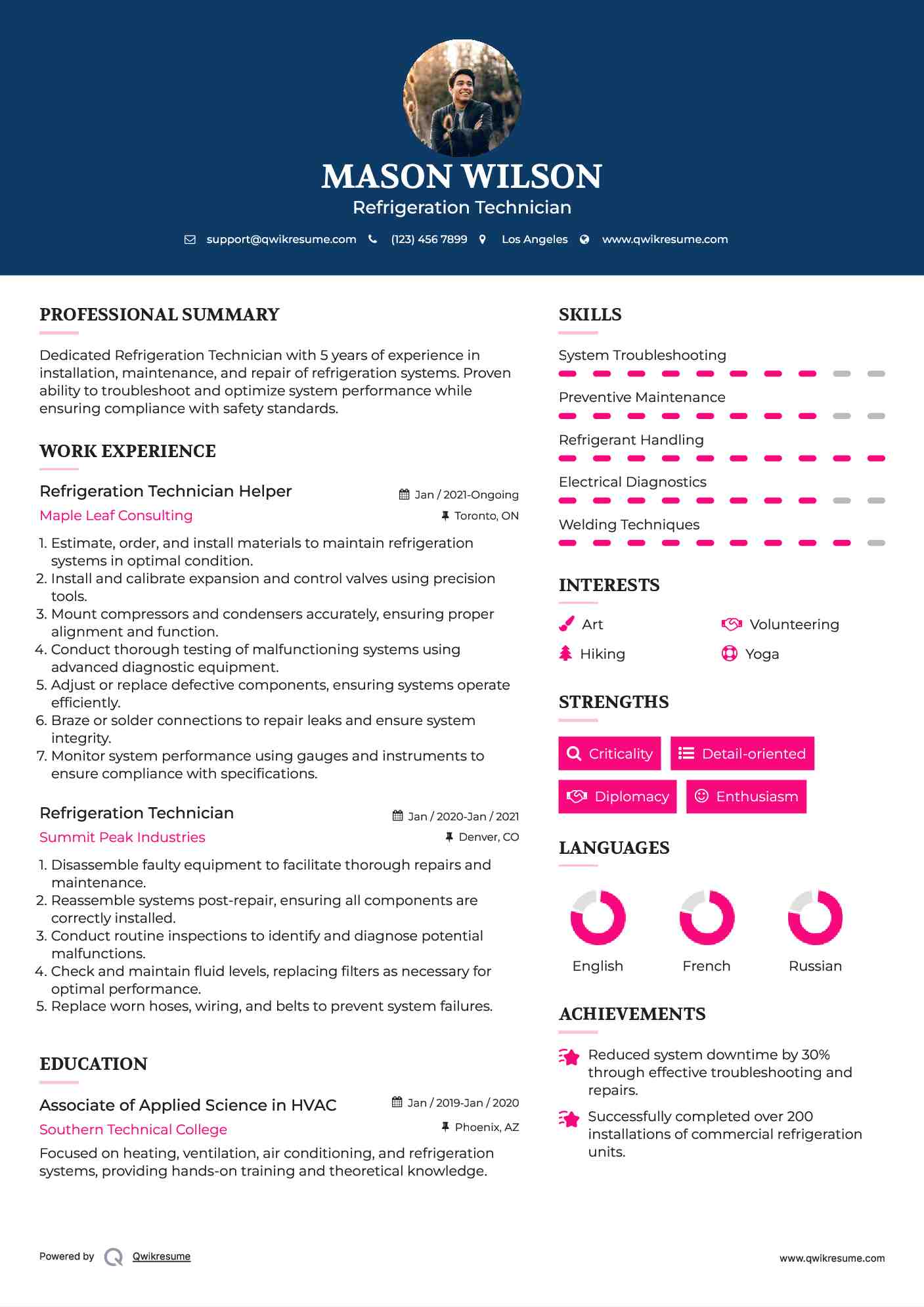 Refrigeration Technician Helper Resume Format
