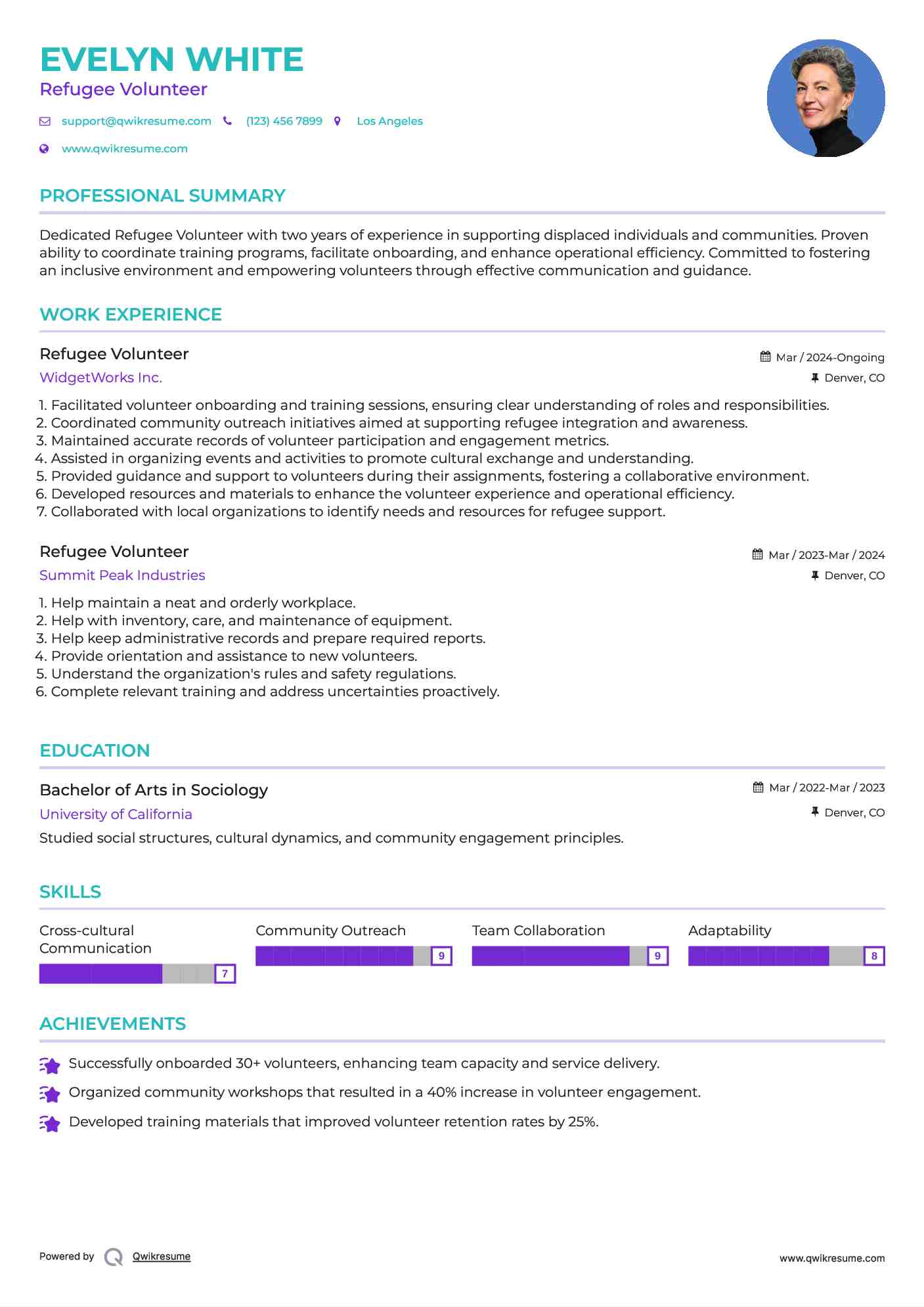 Refugee Volunteer Resume Template