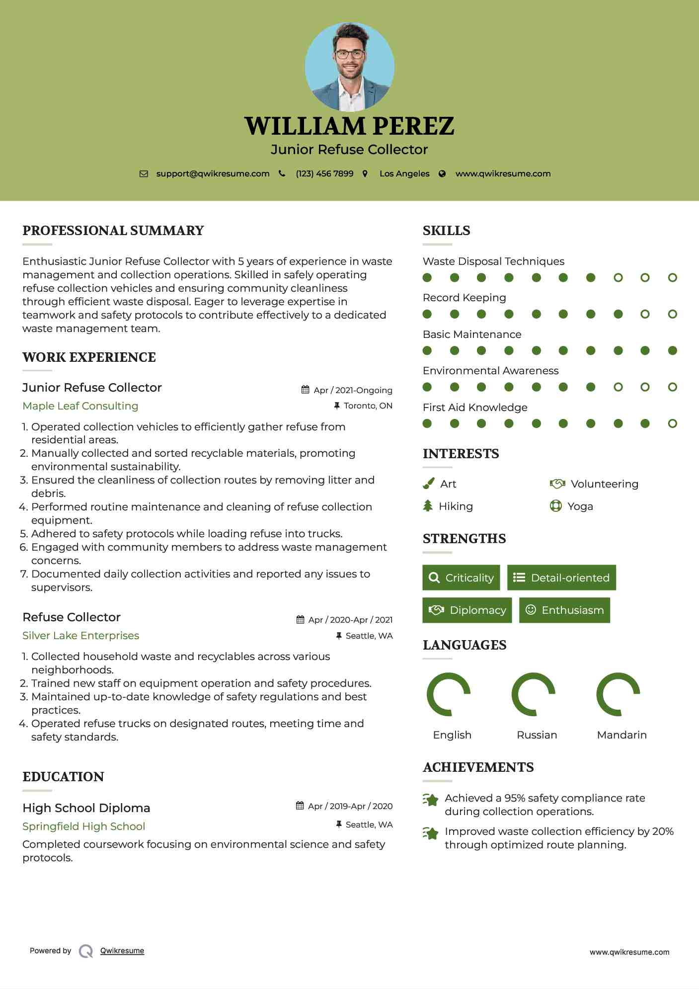 Junior Refuse Collector Resume Template