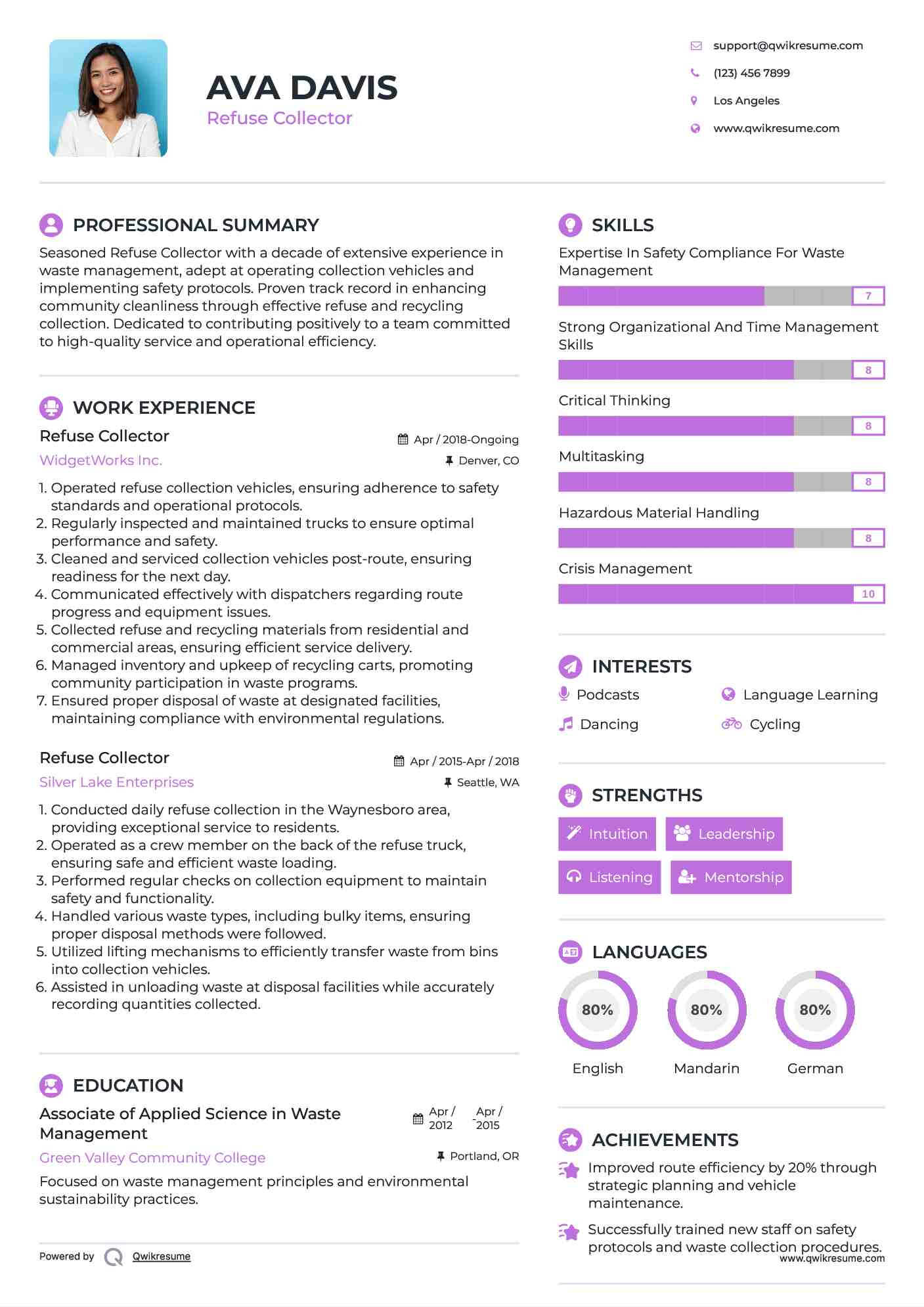 Refuse Collector Resume Sample