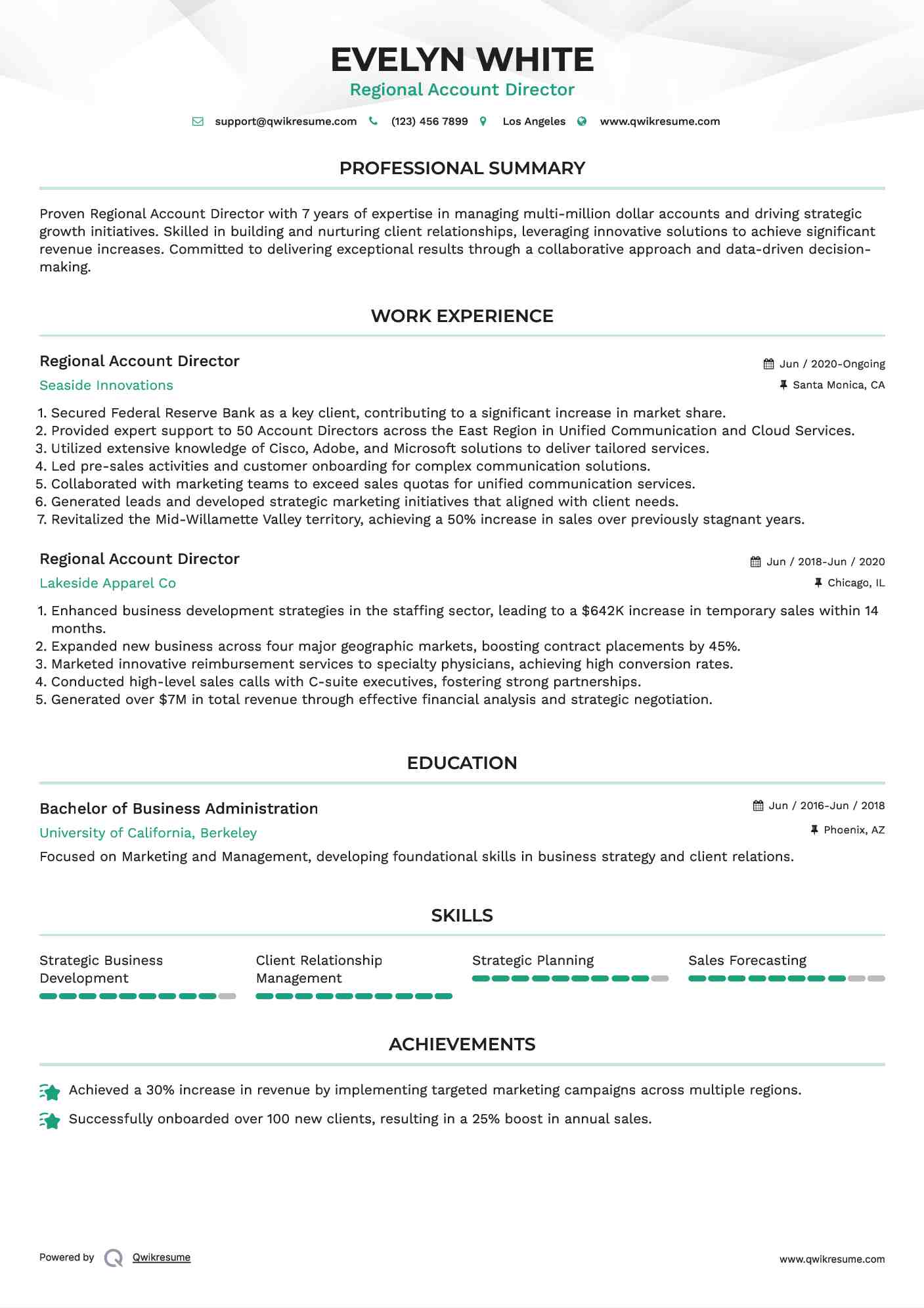 Regional Account Director Resume Format
