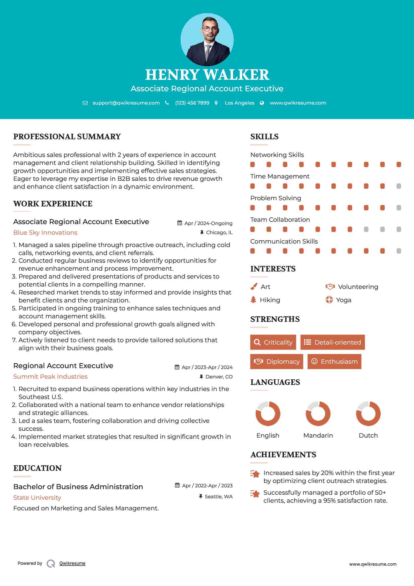 Associate Regional Account Executive Resume Sample