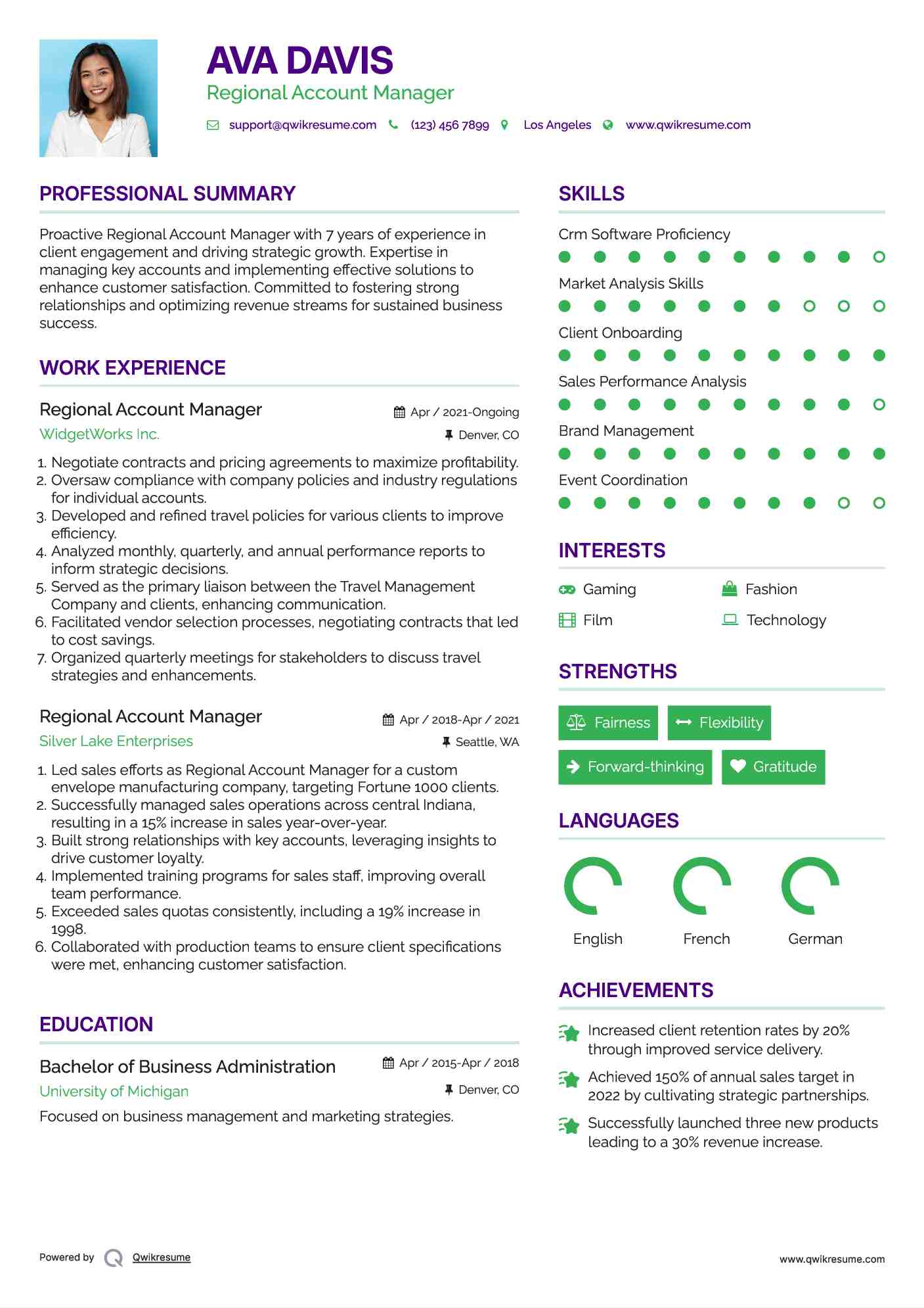 Regional Account Manager Resume Sample