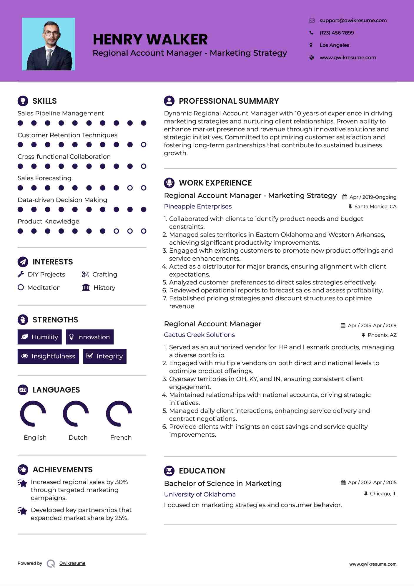Regional Account Manager - Marketing Strategy Resume Template